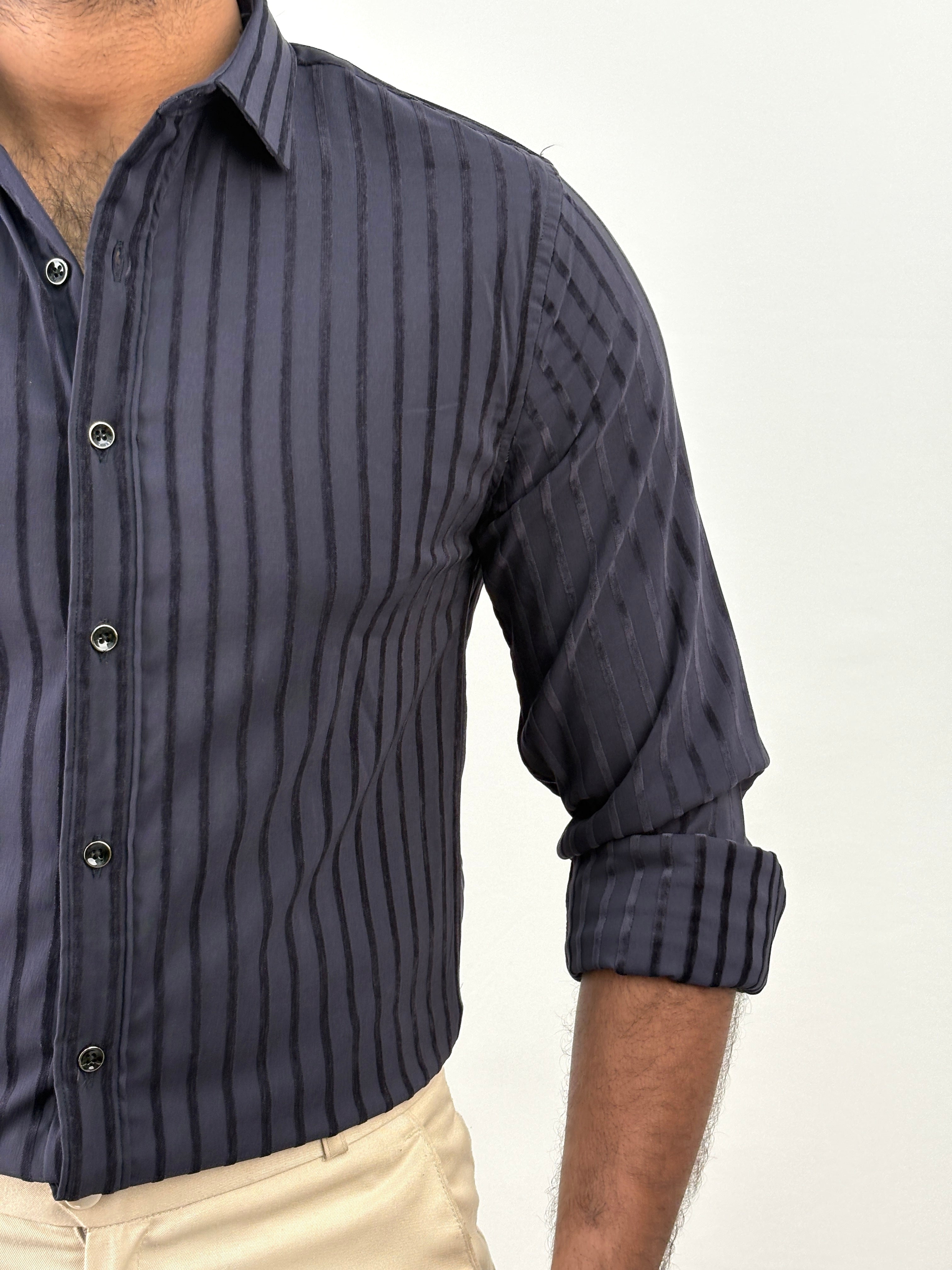 Navy Self Designer Stripe Shirt