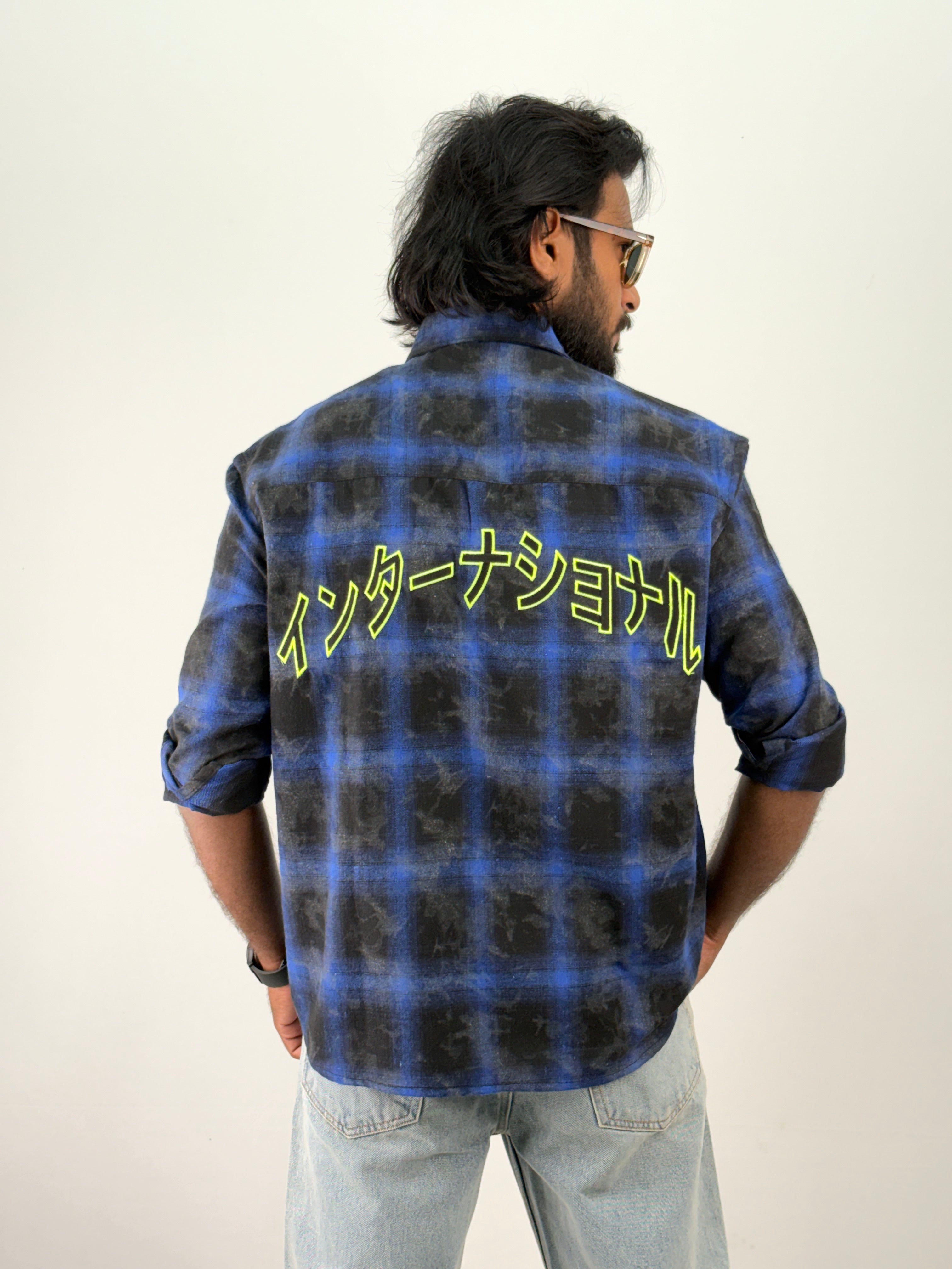 Navy Acid Wash Flannel Shirt