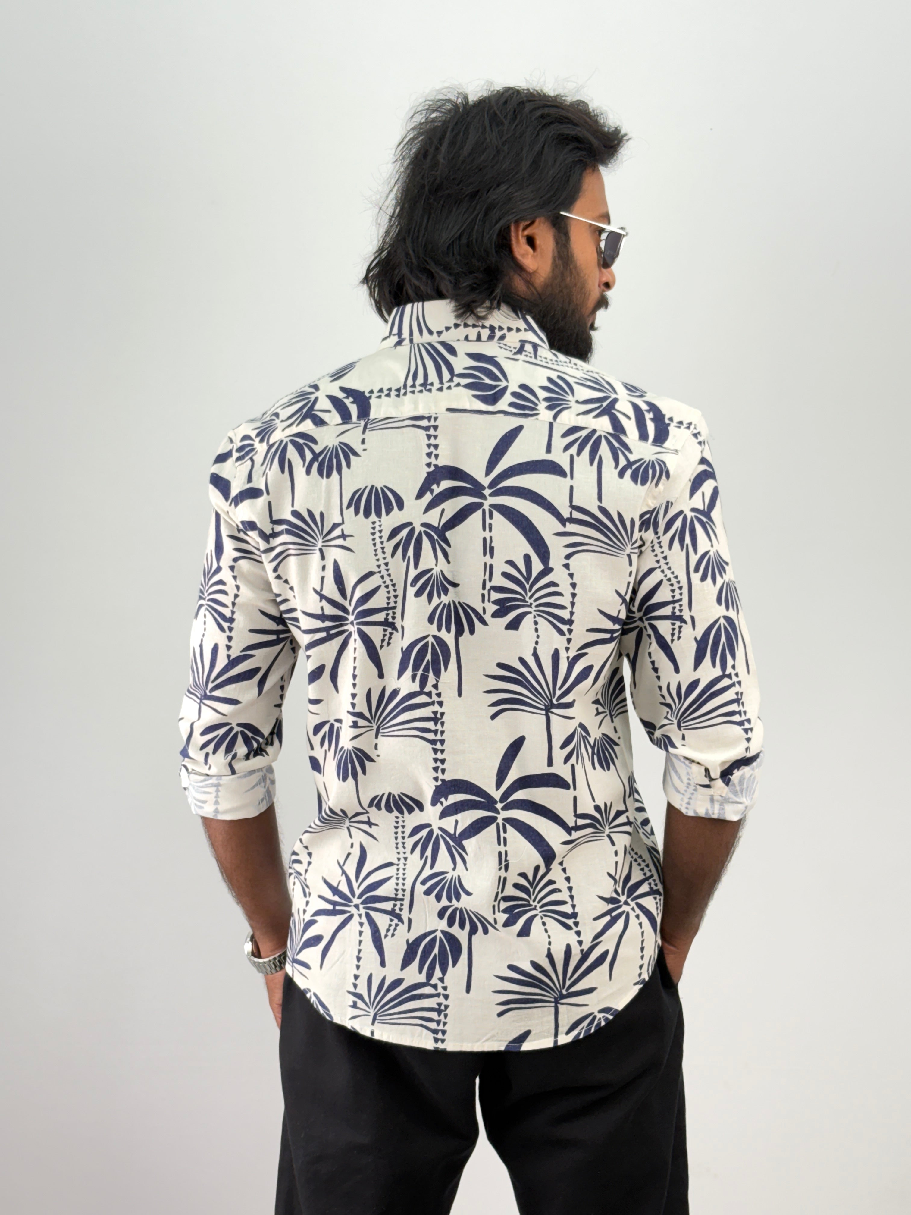 Navy Linen Printed Shirt