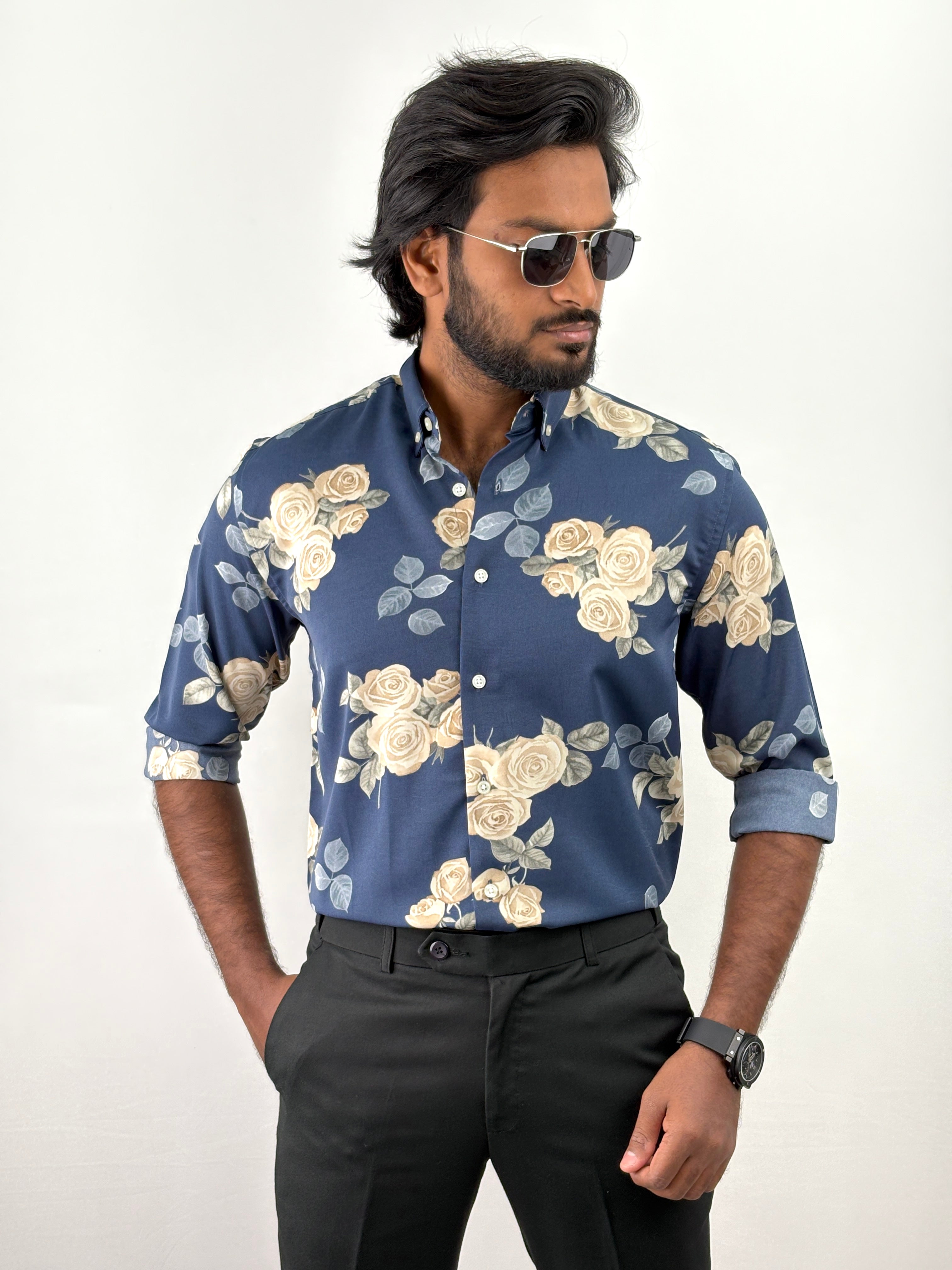 Navy Retro Printed Shirt