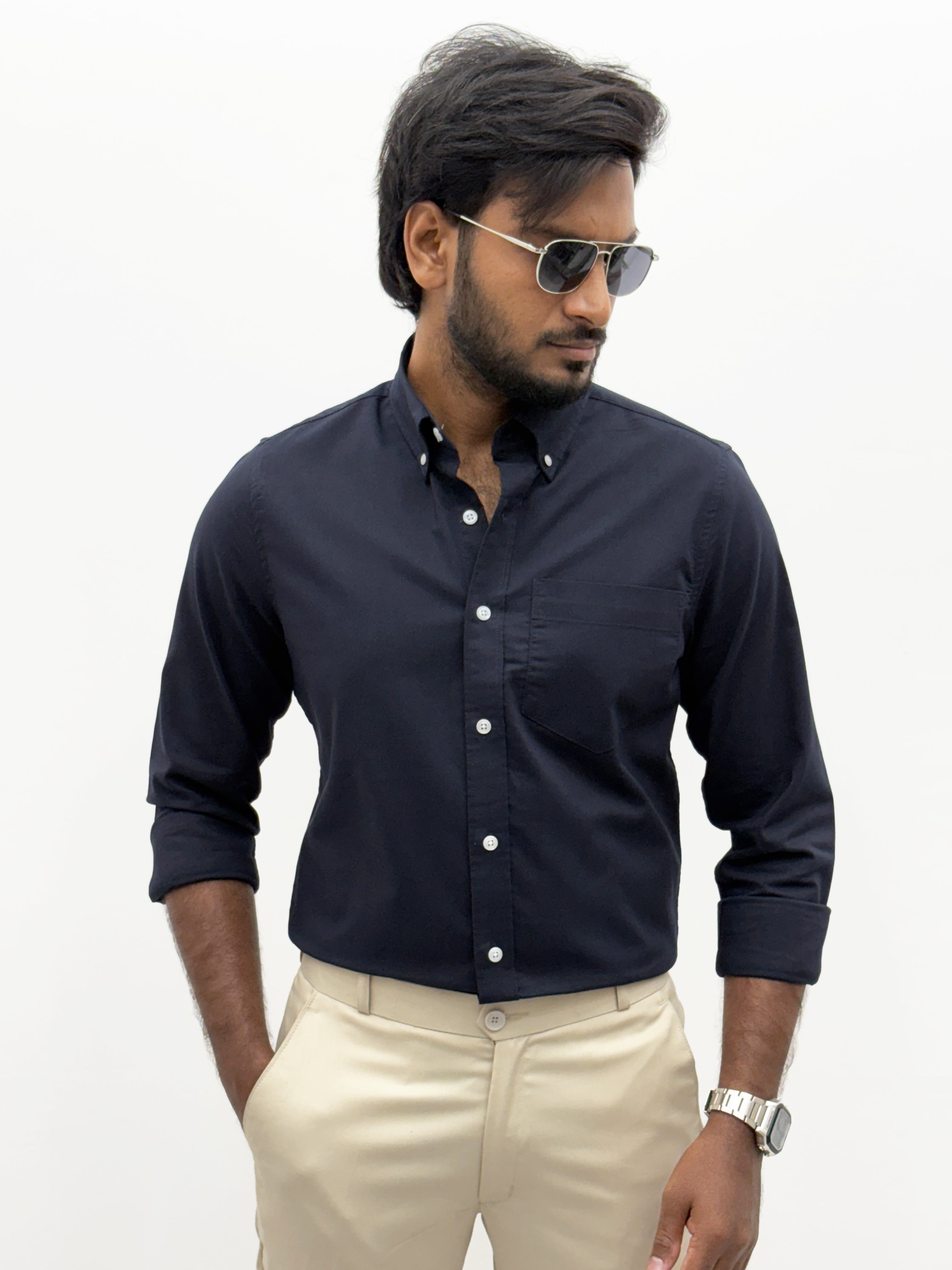 Navy Plain Oxford Shirt