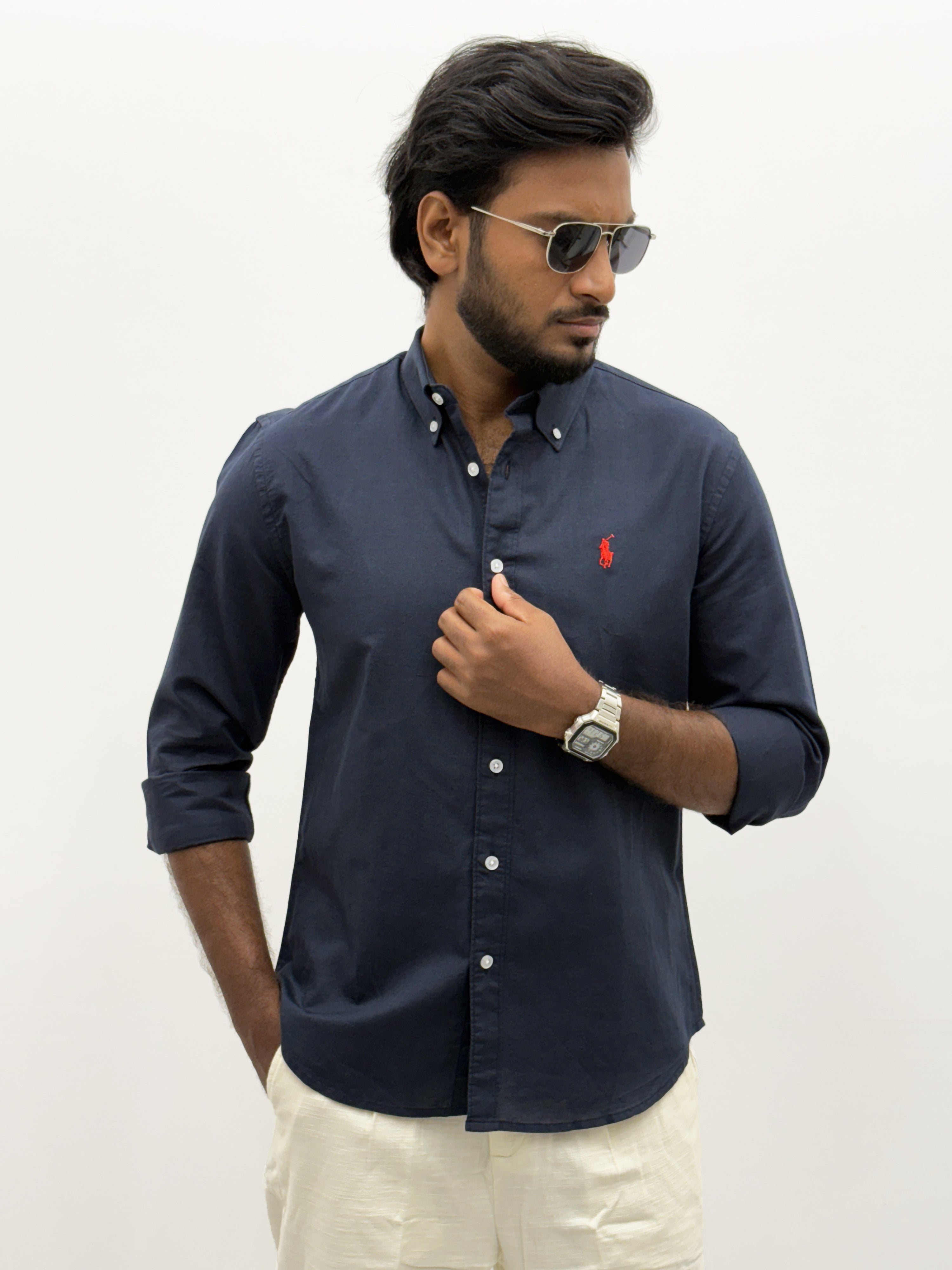 Navy Plain Linen Shirt