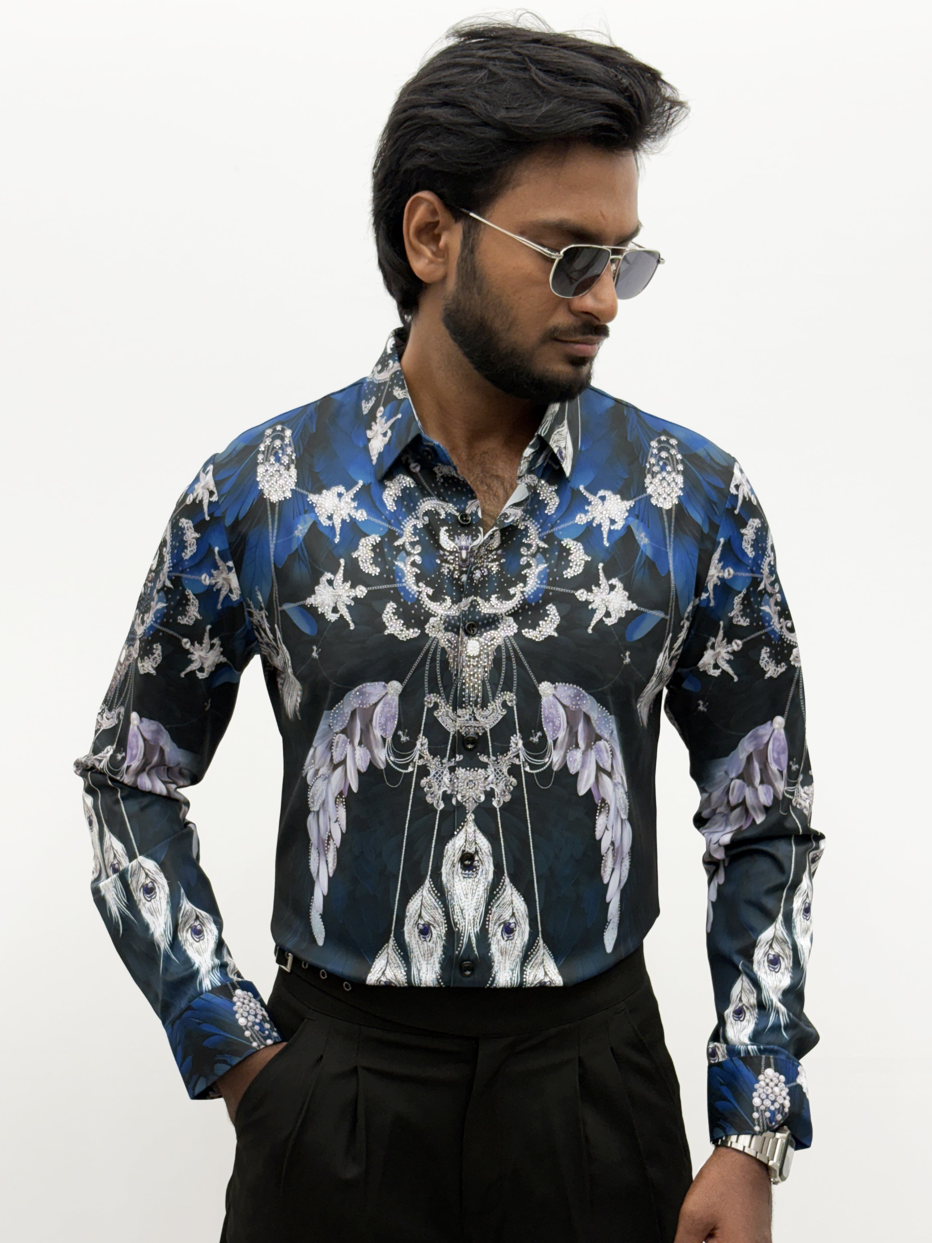 Navy Retro IMP Designer Stone Work Shirt