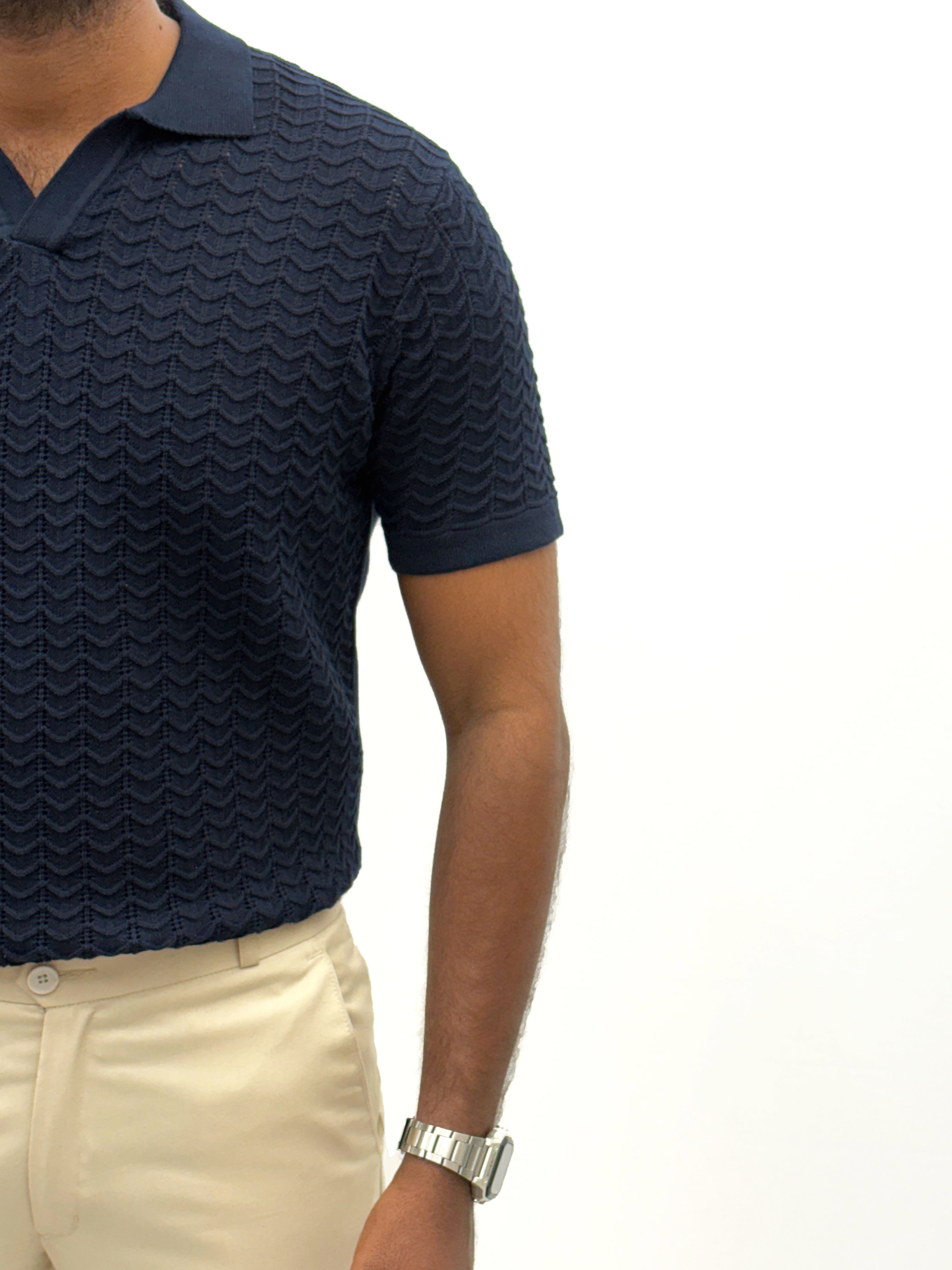Navy Textured Polo T-Shirt