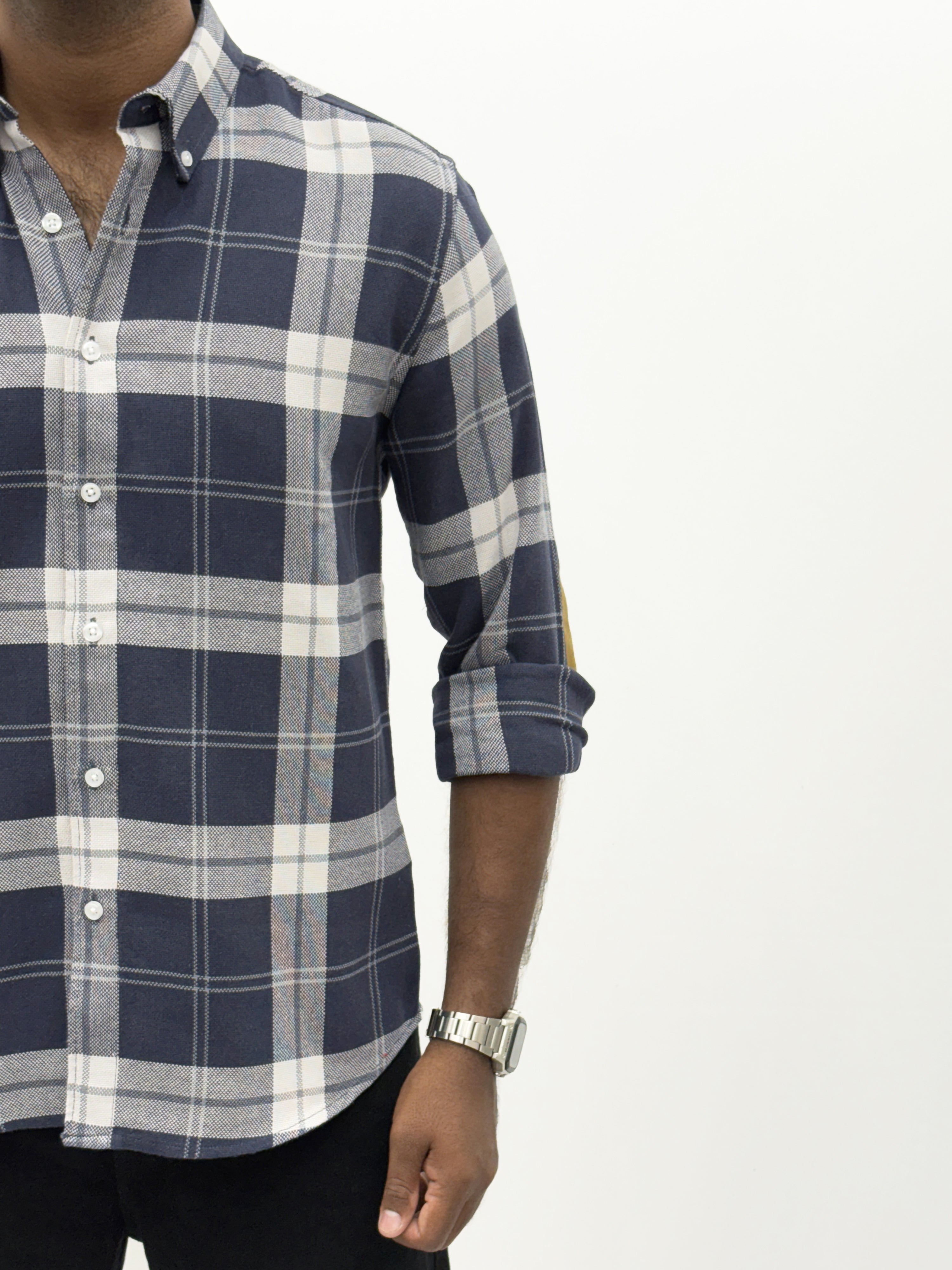 Navy Elbow Patch Flannel Shirt