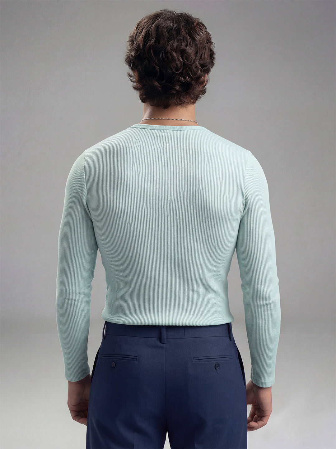 Pastel Mint Ribbed Henley Long Sleeve T-Shirt