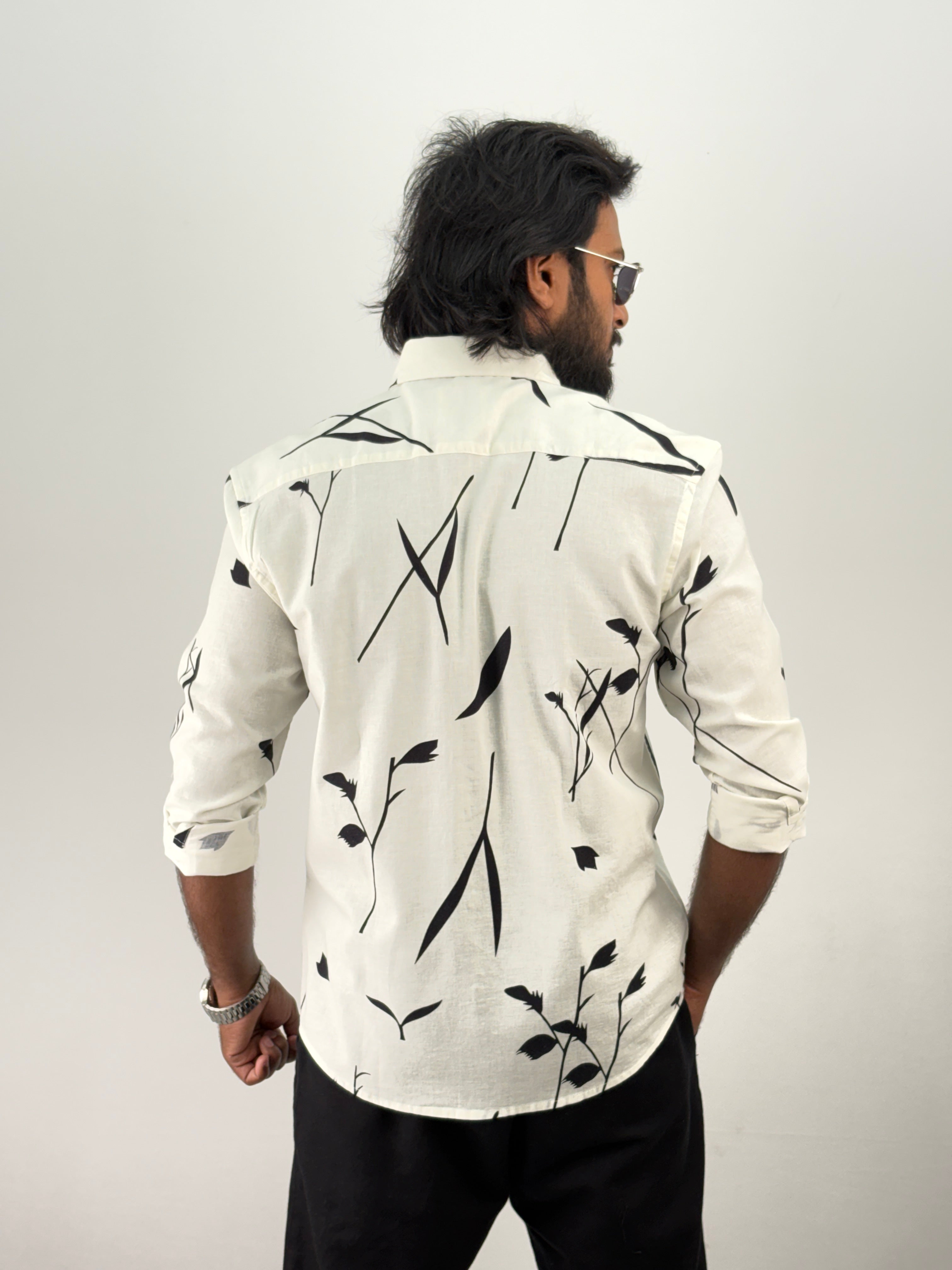 Off White Linen Printed Shirt