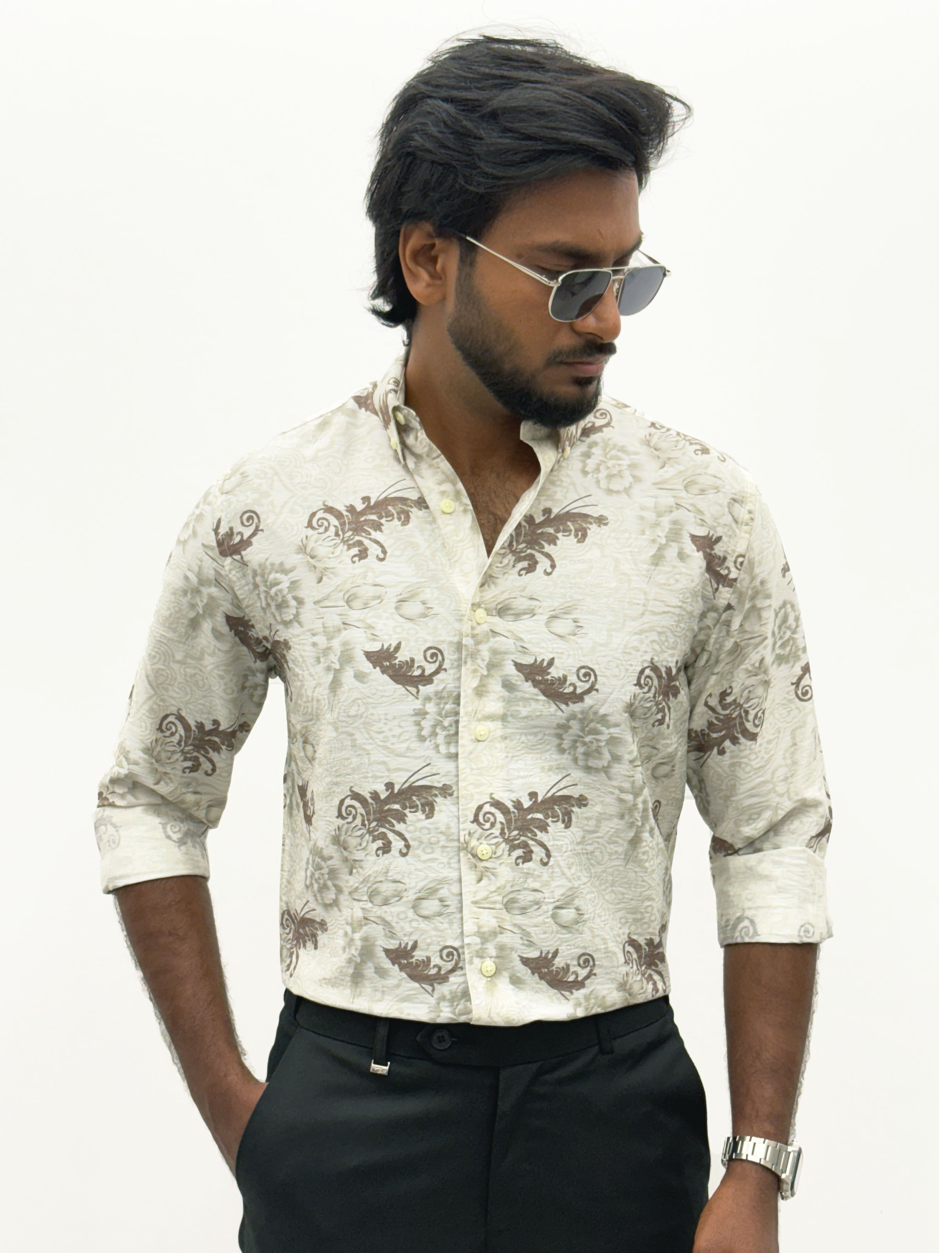 Cream Brown IMP Printed Shirt