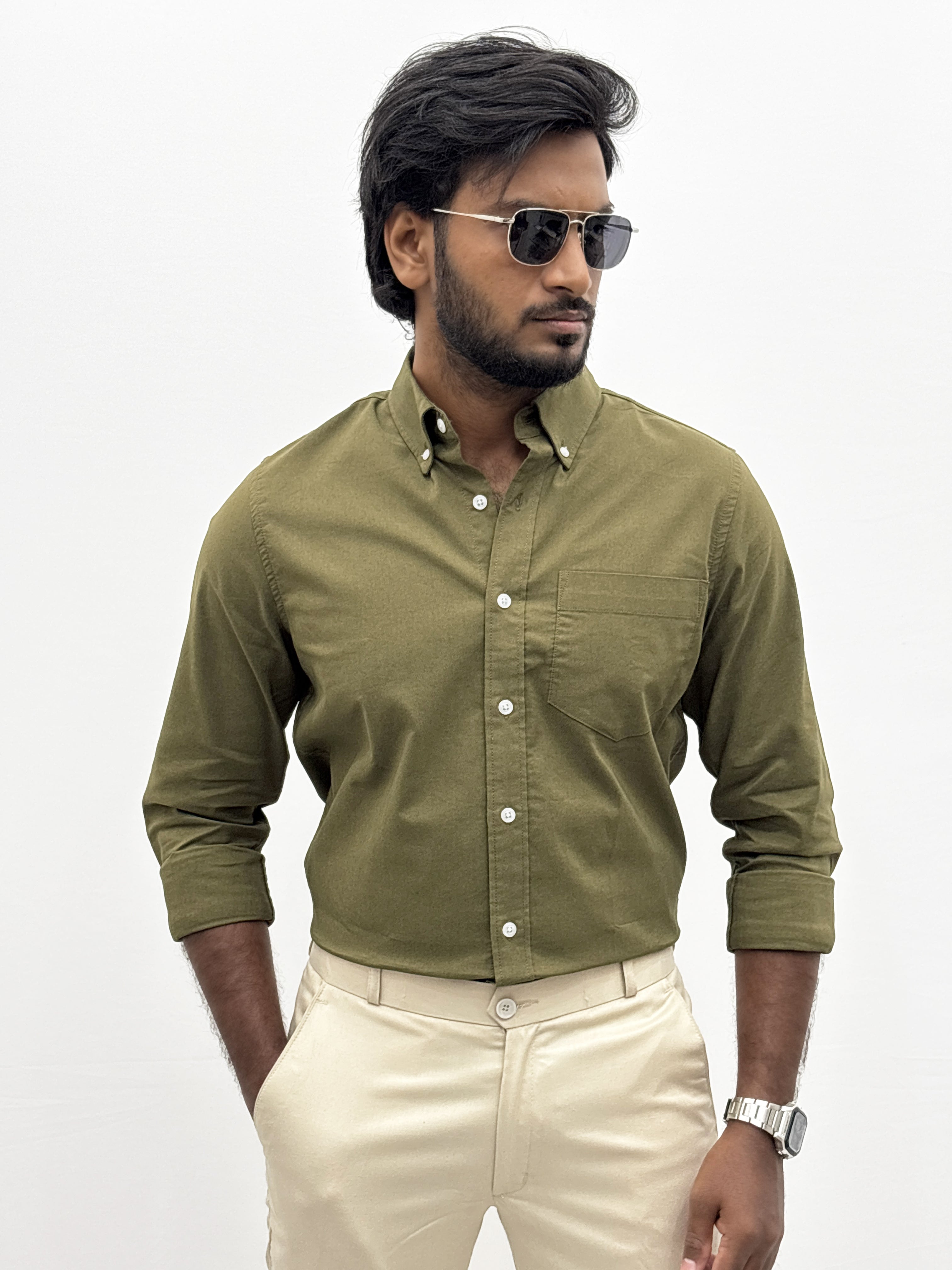 Olive Plain Oxford Shirt