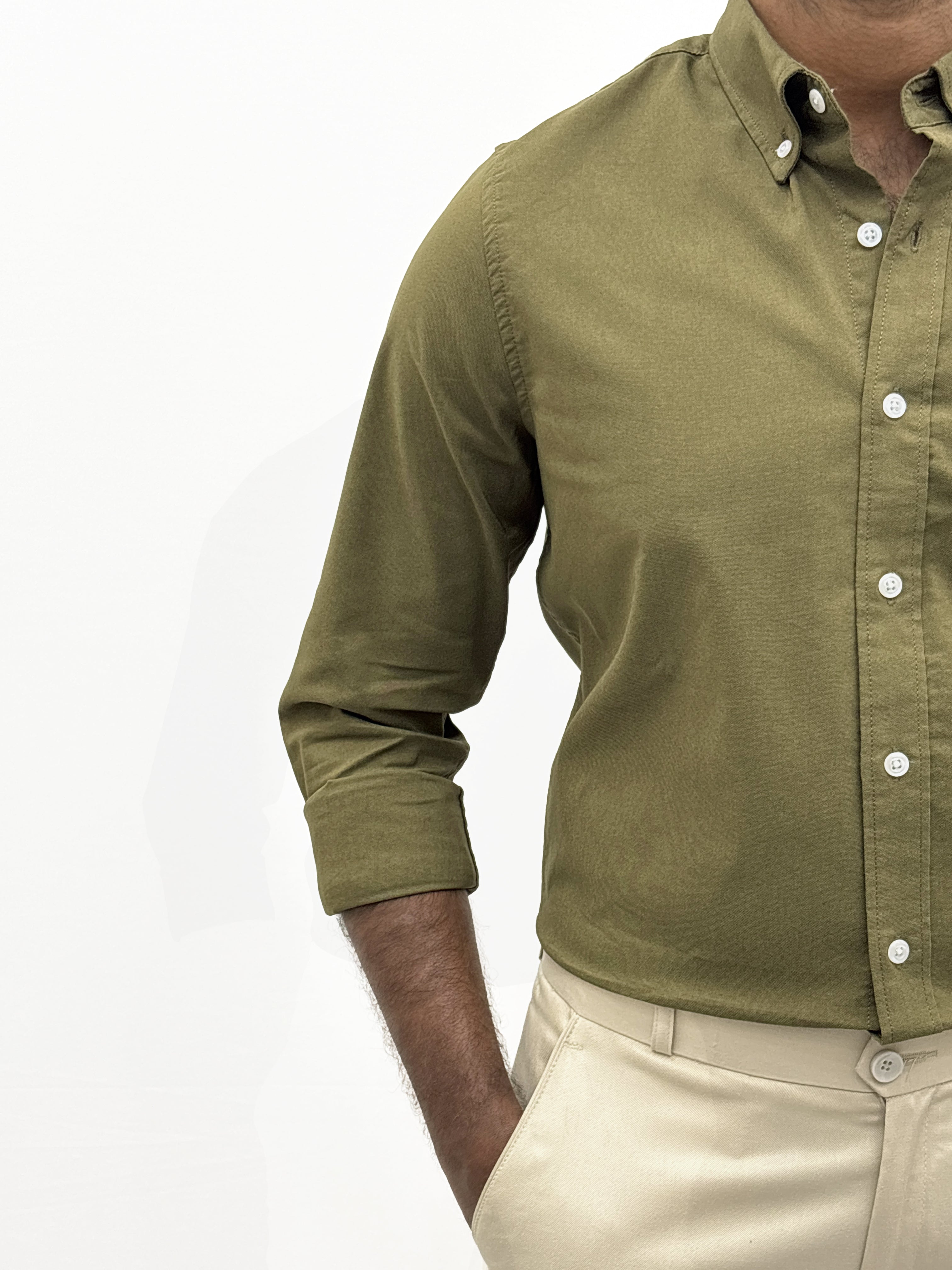 Olive Plain Oxford Shirt