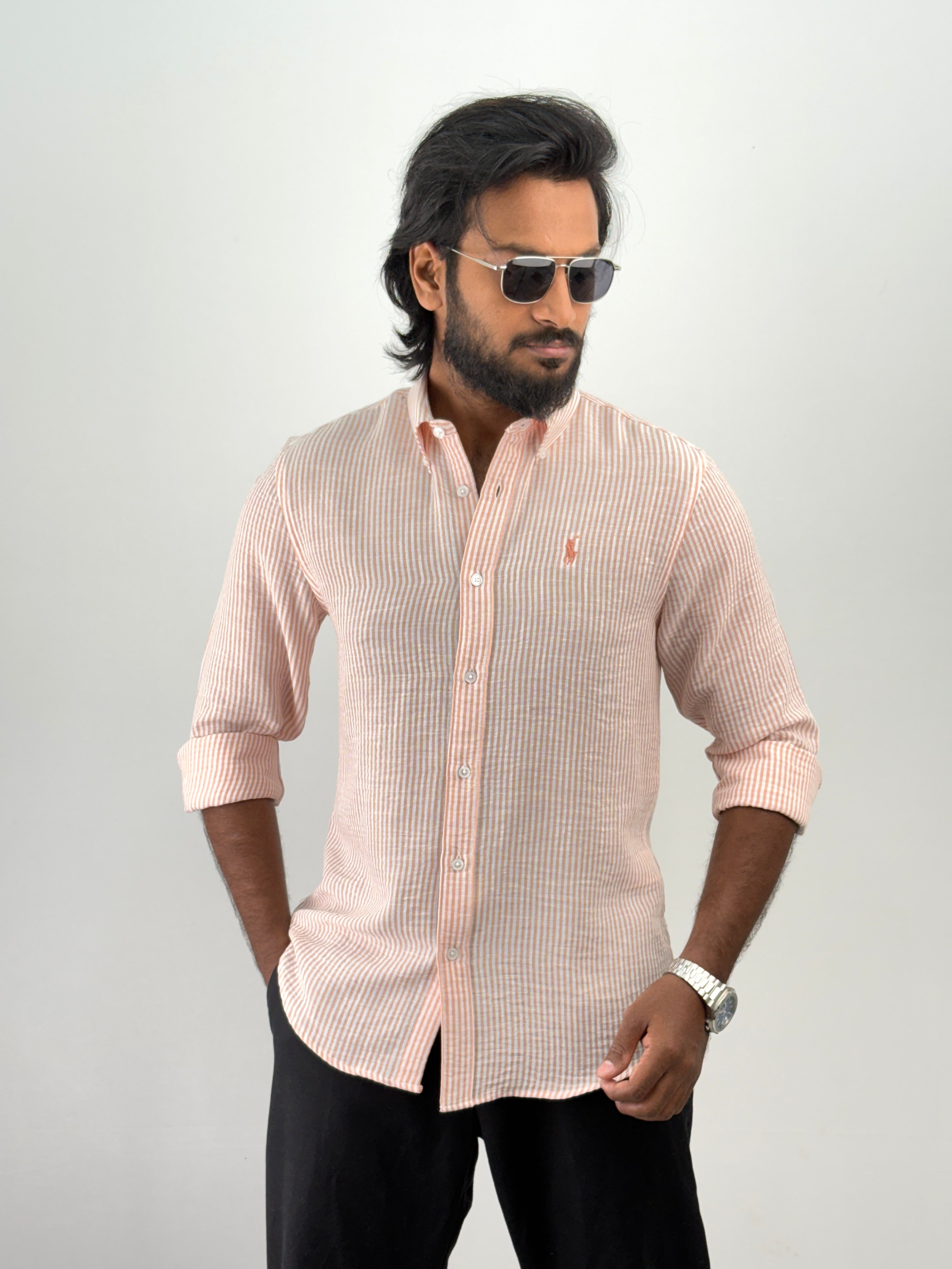 Orange Linen Stripe Shirt