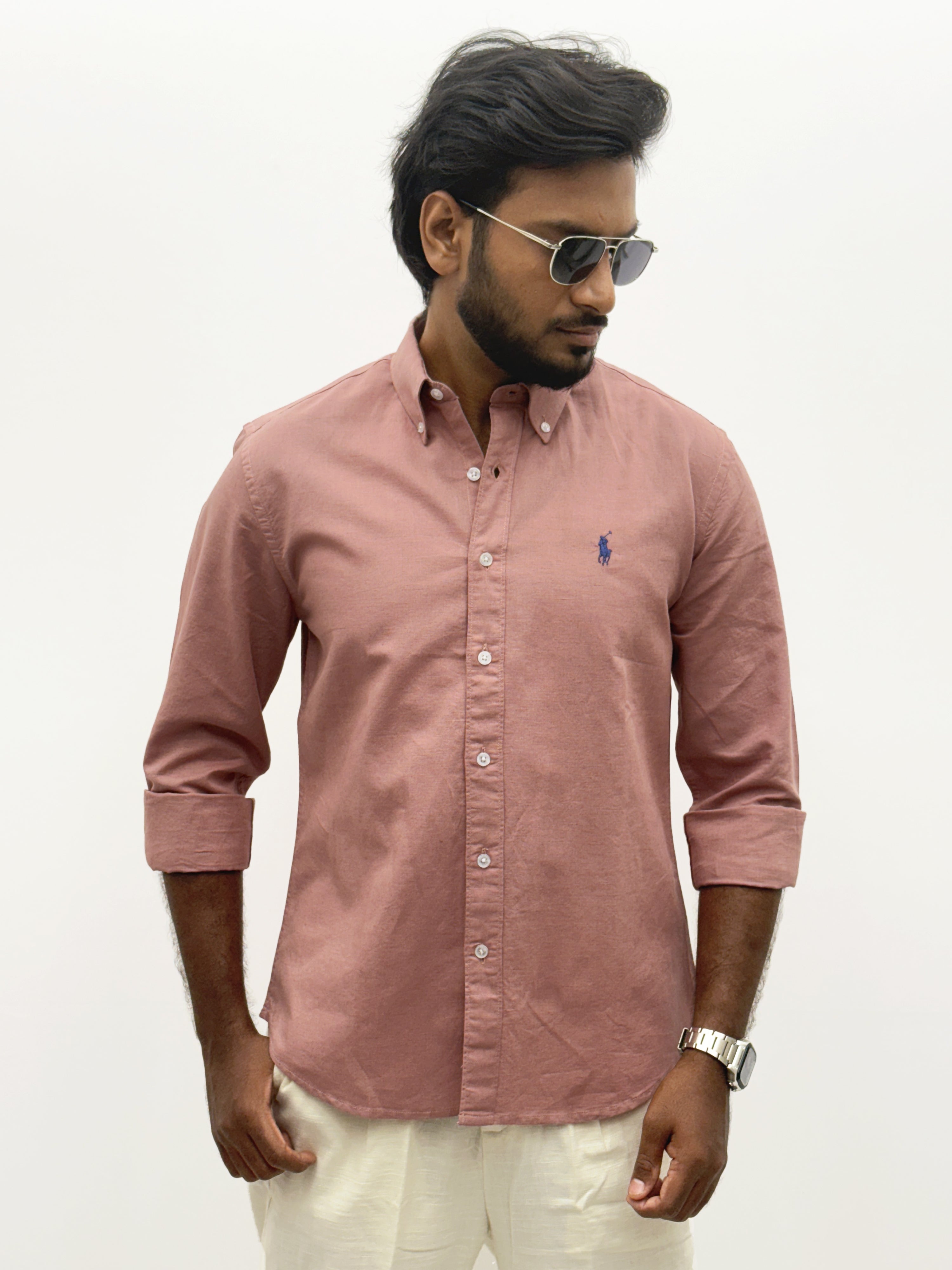 Peach Plain Linen Shirt