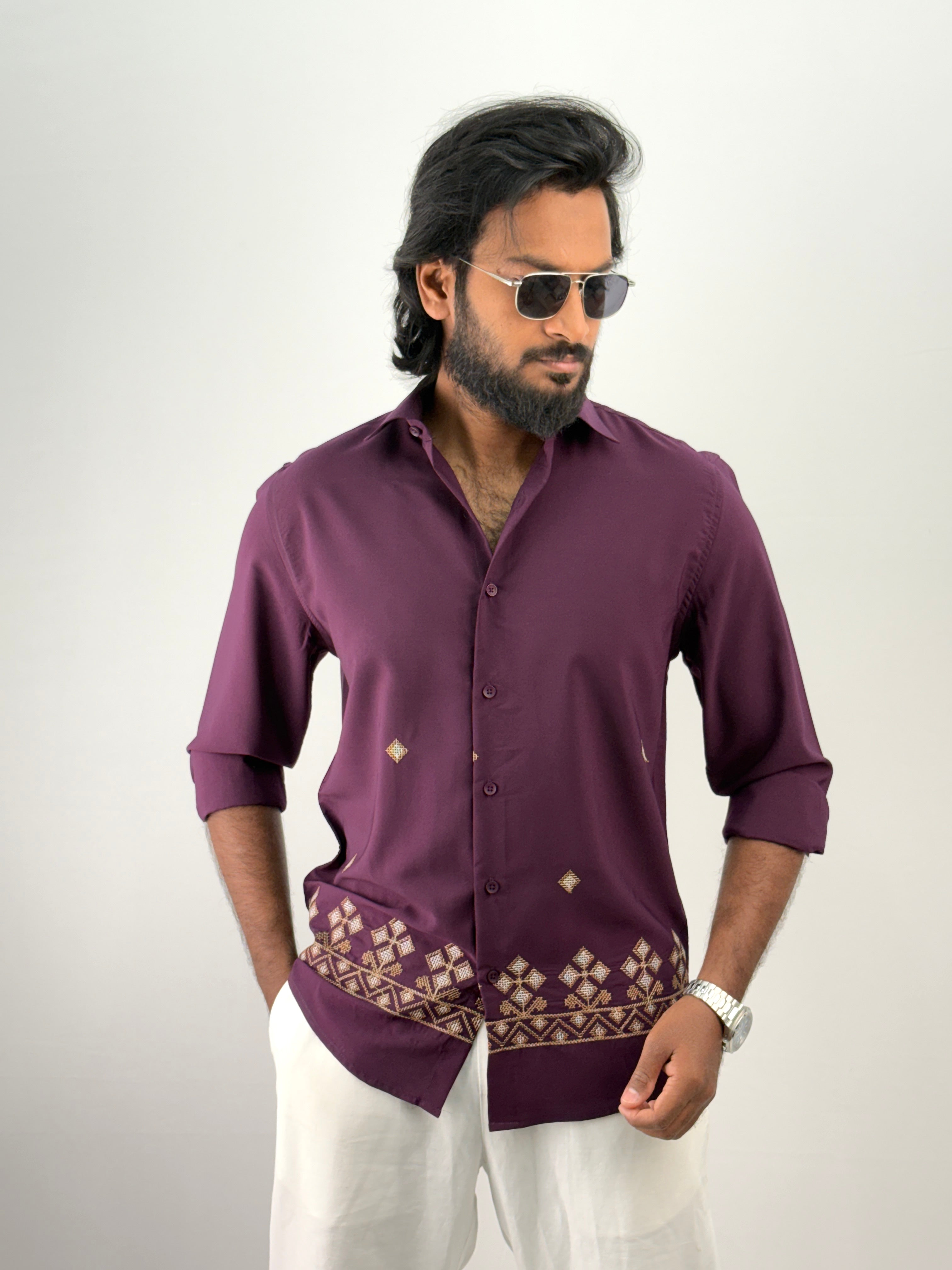 Purple Embroidery Shirt