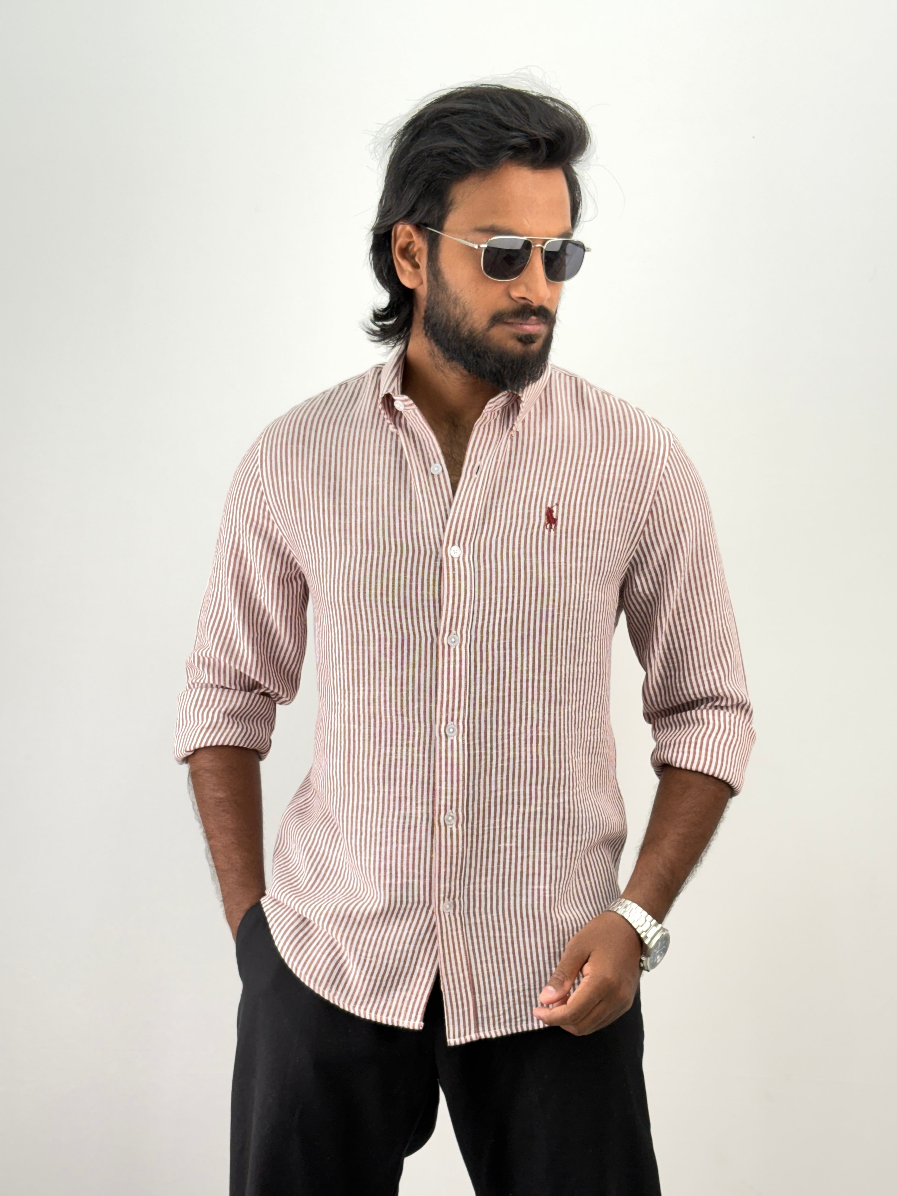 Red Linen Stripe Shirt
