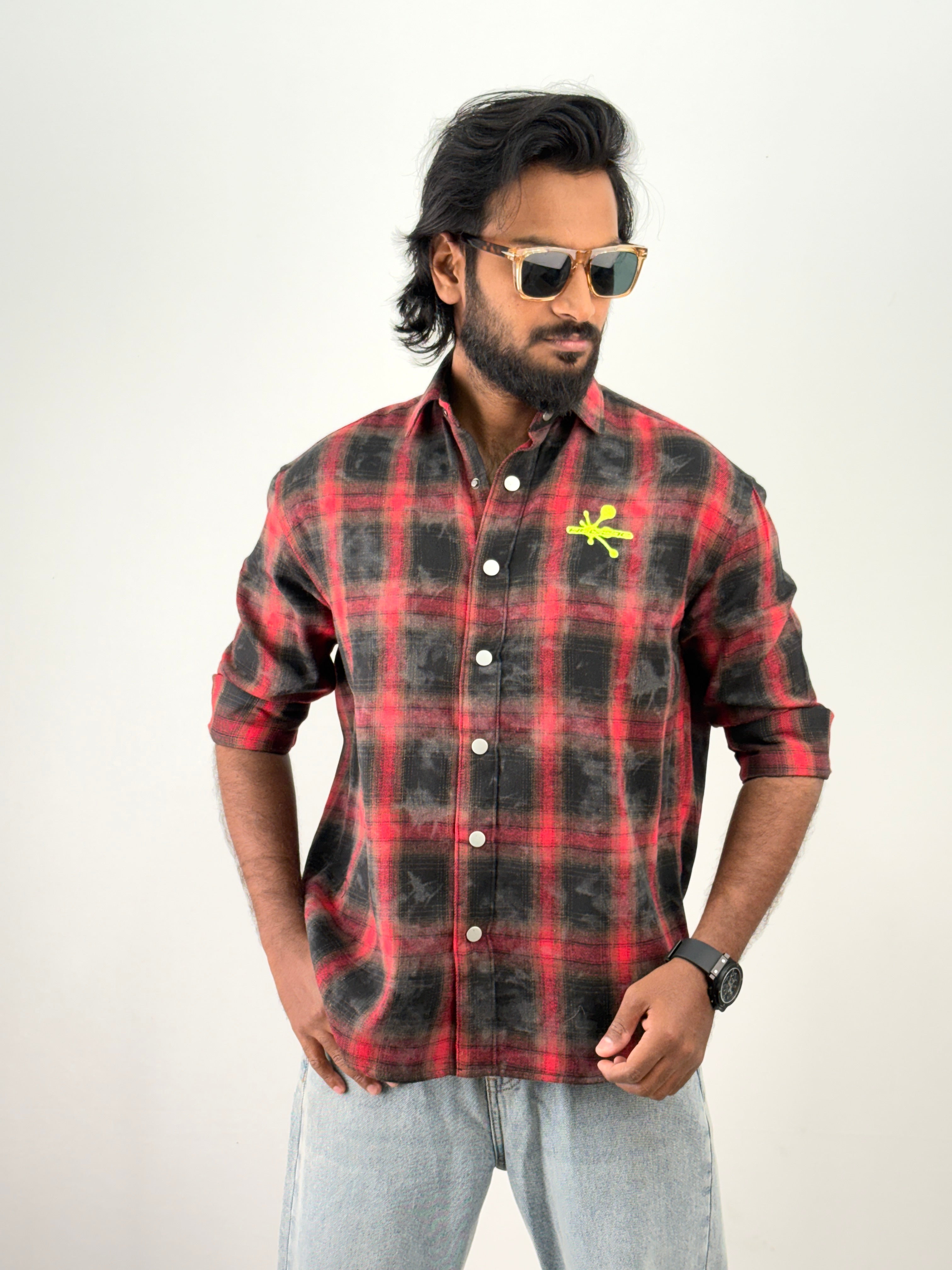 Red Acid Wash Flannel Shirt