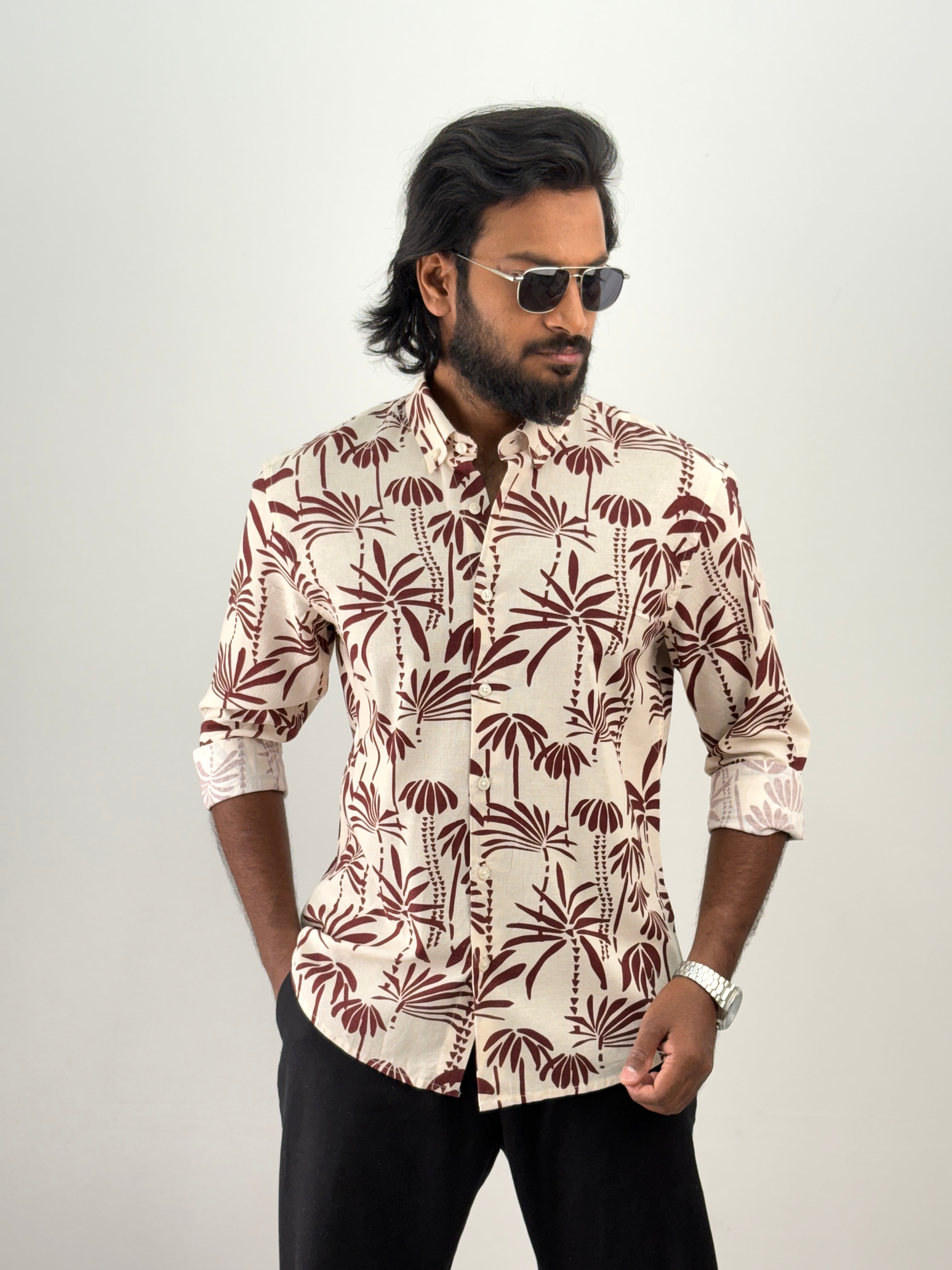 Red Linen Printed Shirt