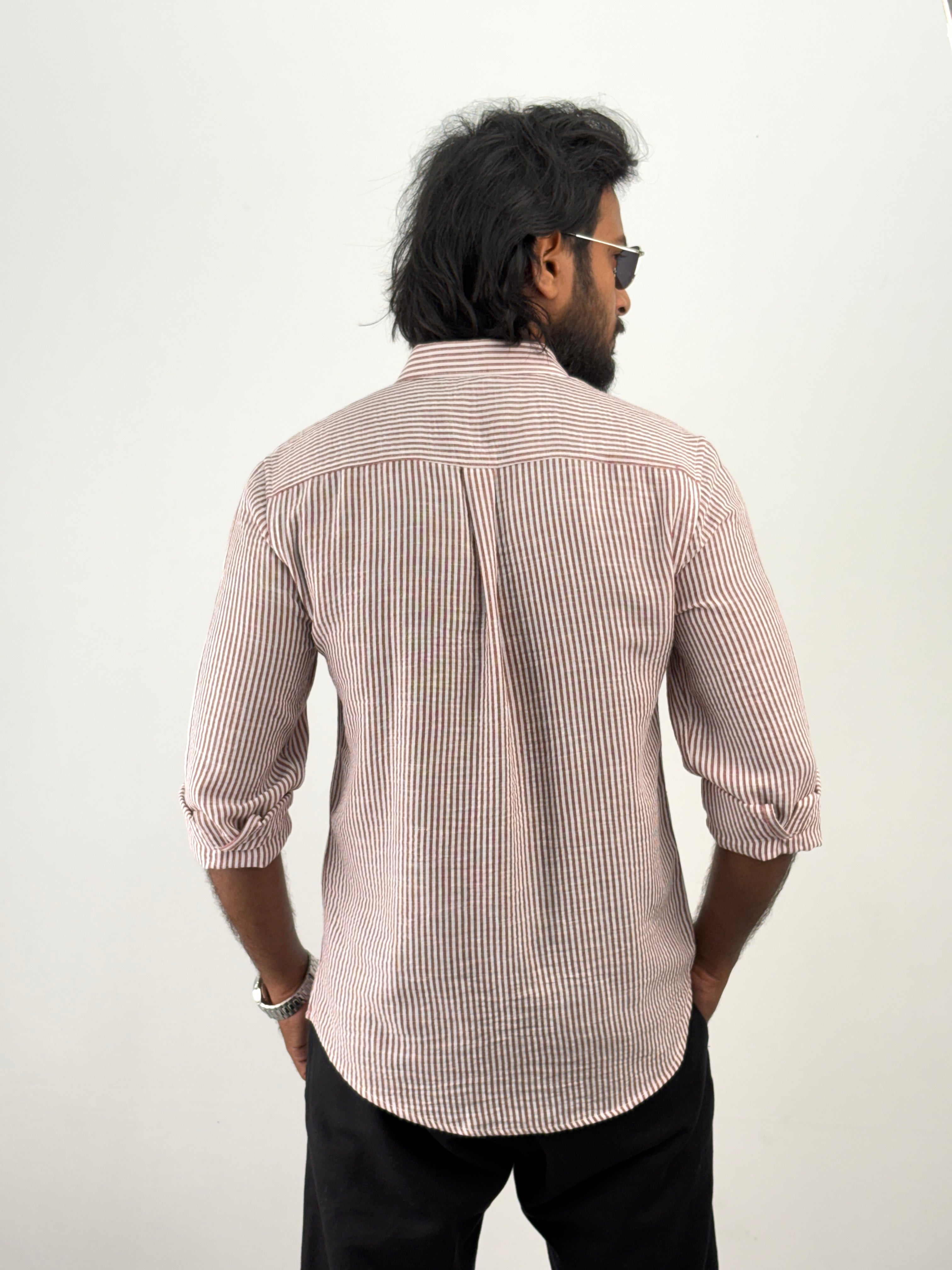 Red Linen Stripe Shirt