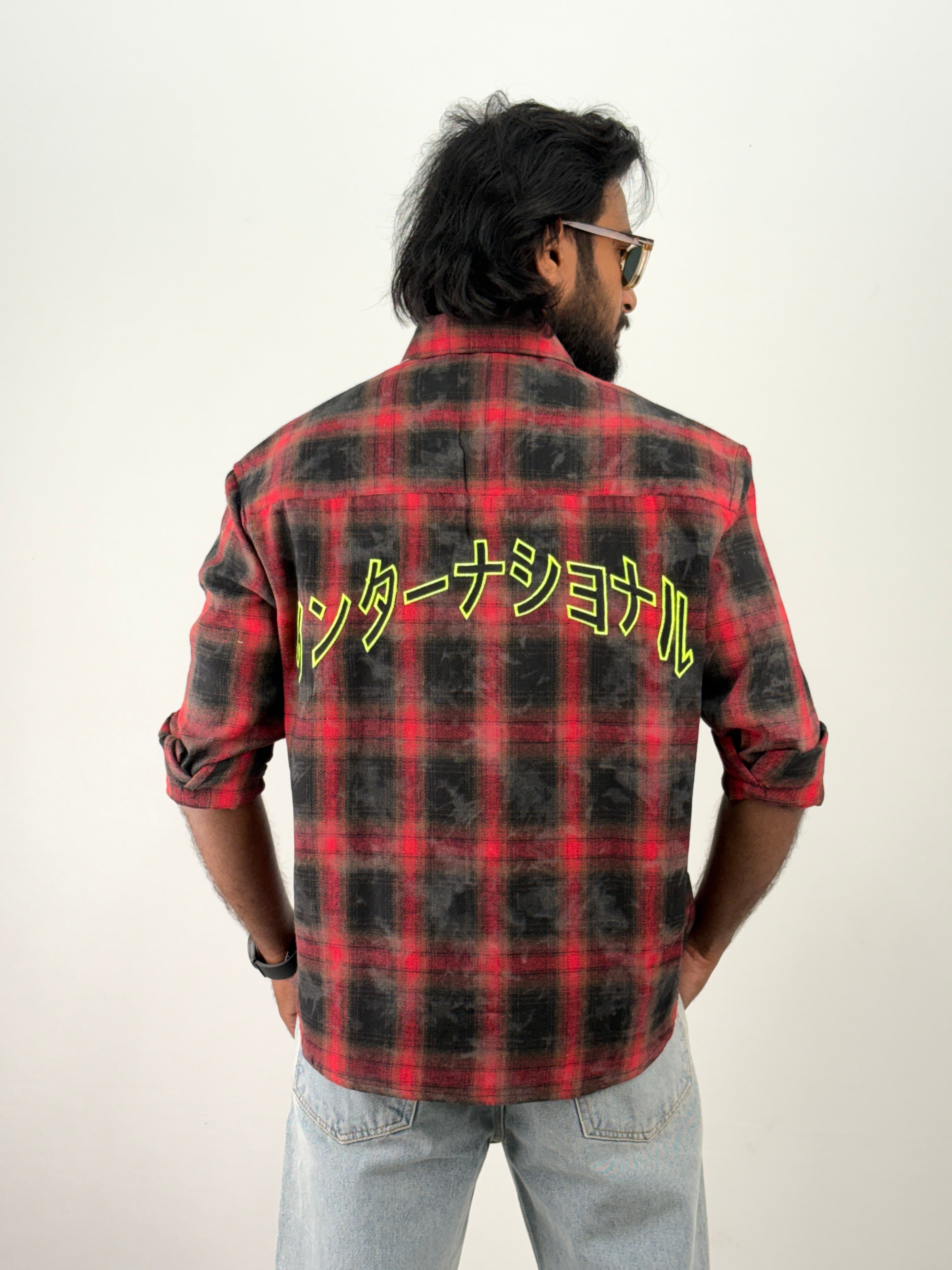 Red Acid Wash Flannel Shirt