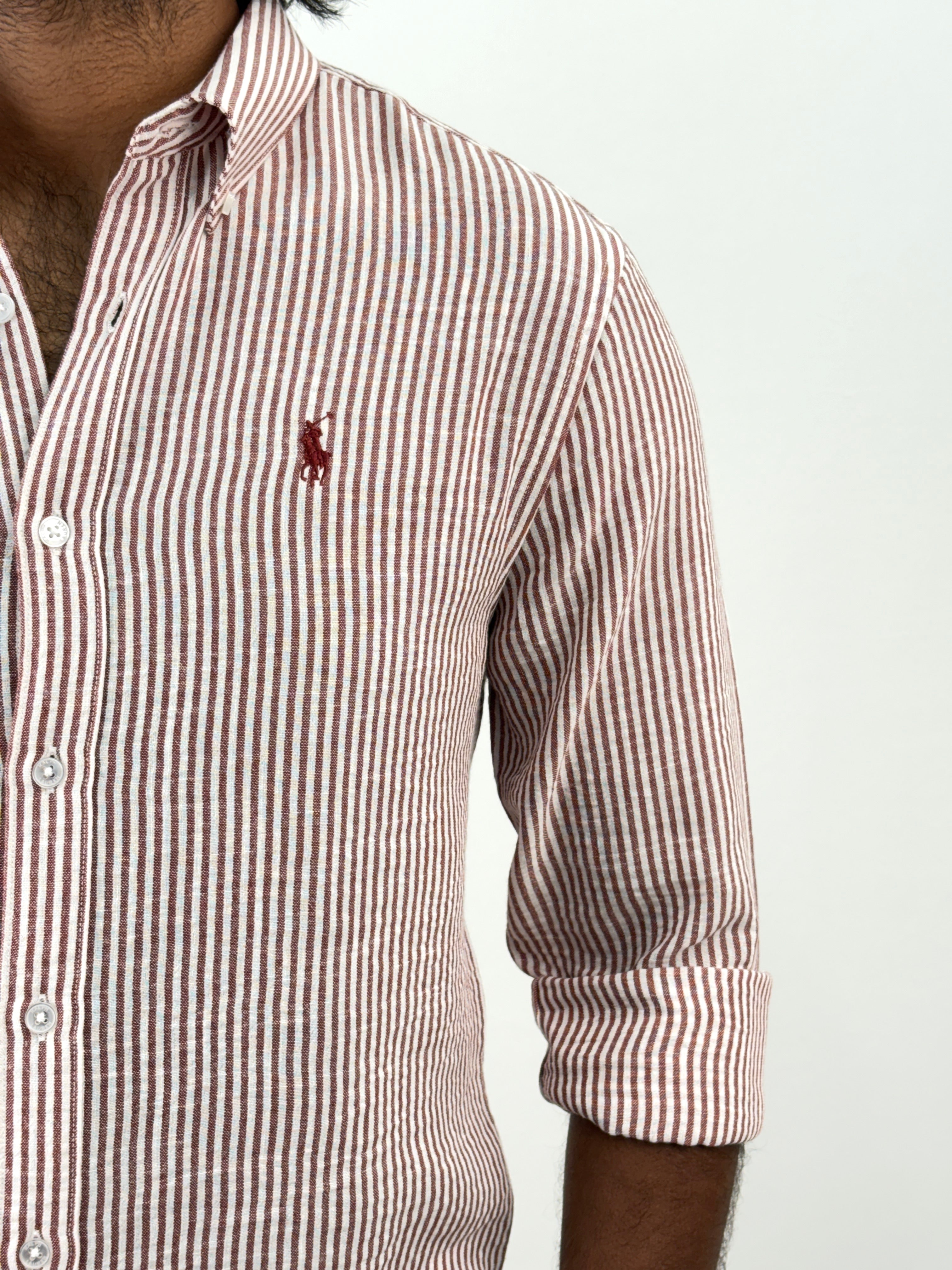 Red Linen Stripe Shirt