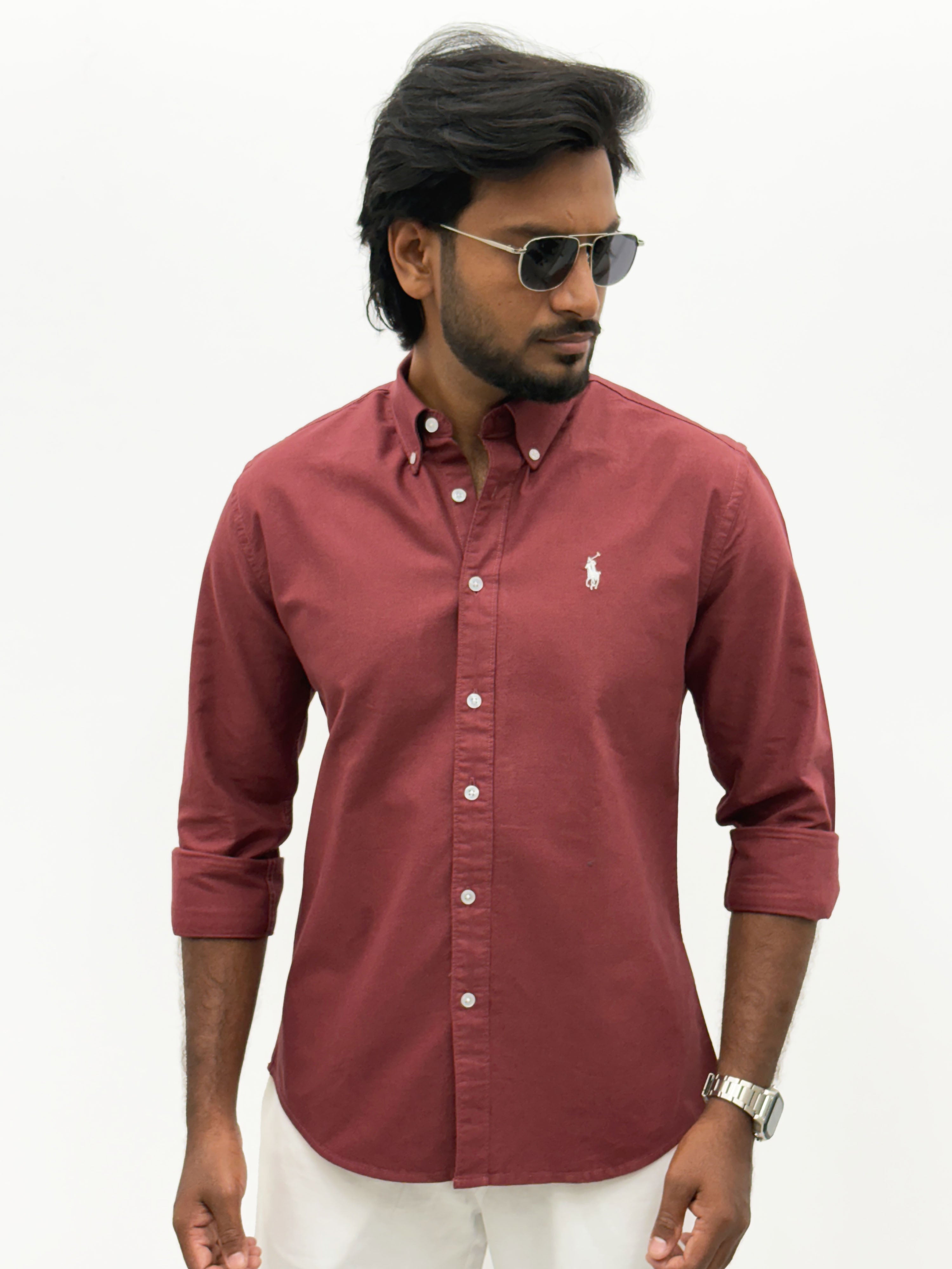 Red Plain Oxford Shirt