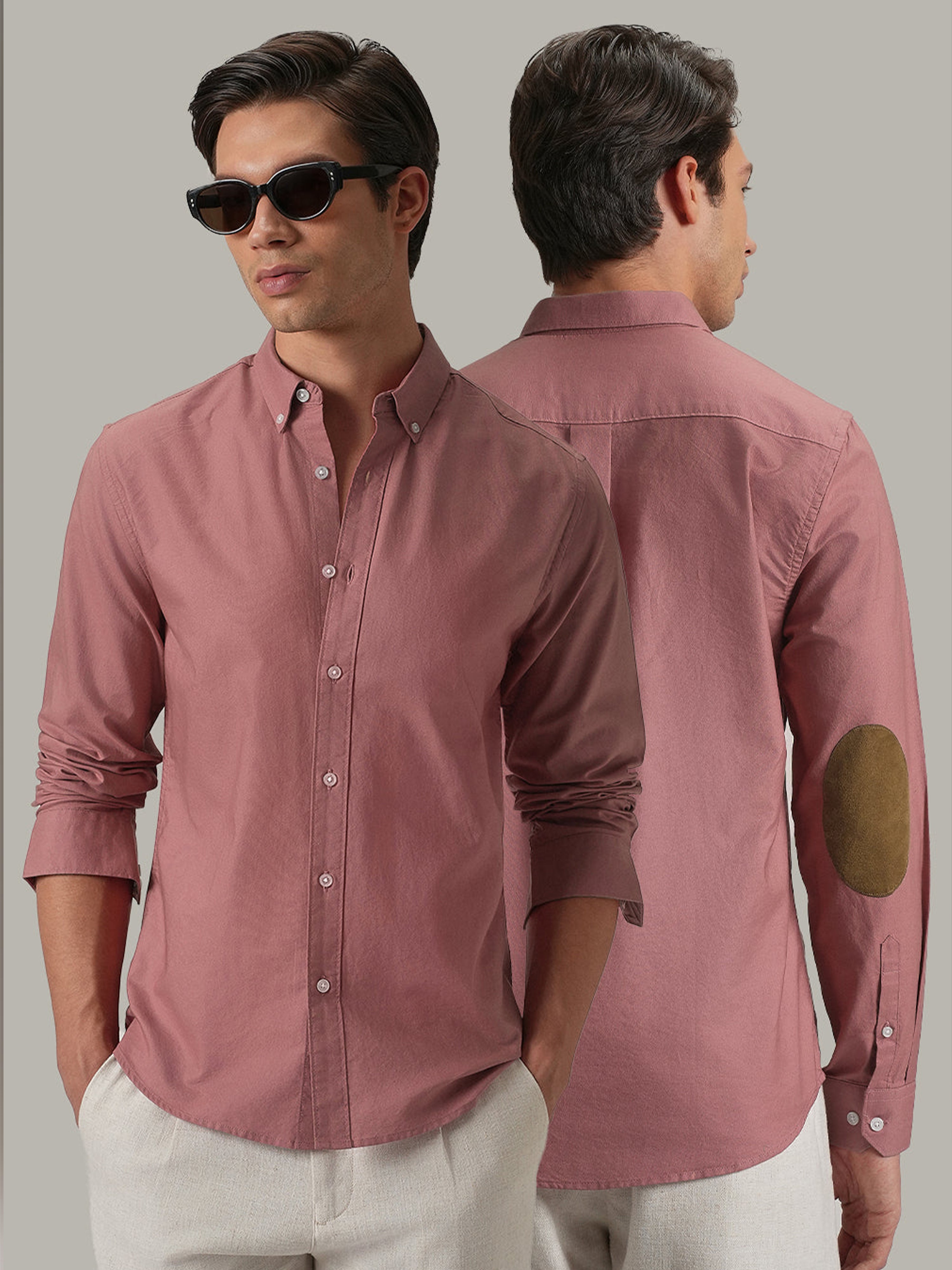 Rose Wood Plain Elbow Patch Shirt