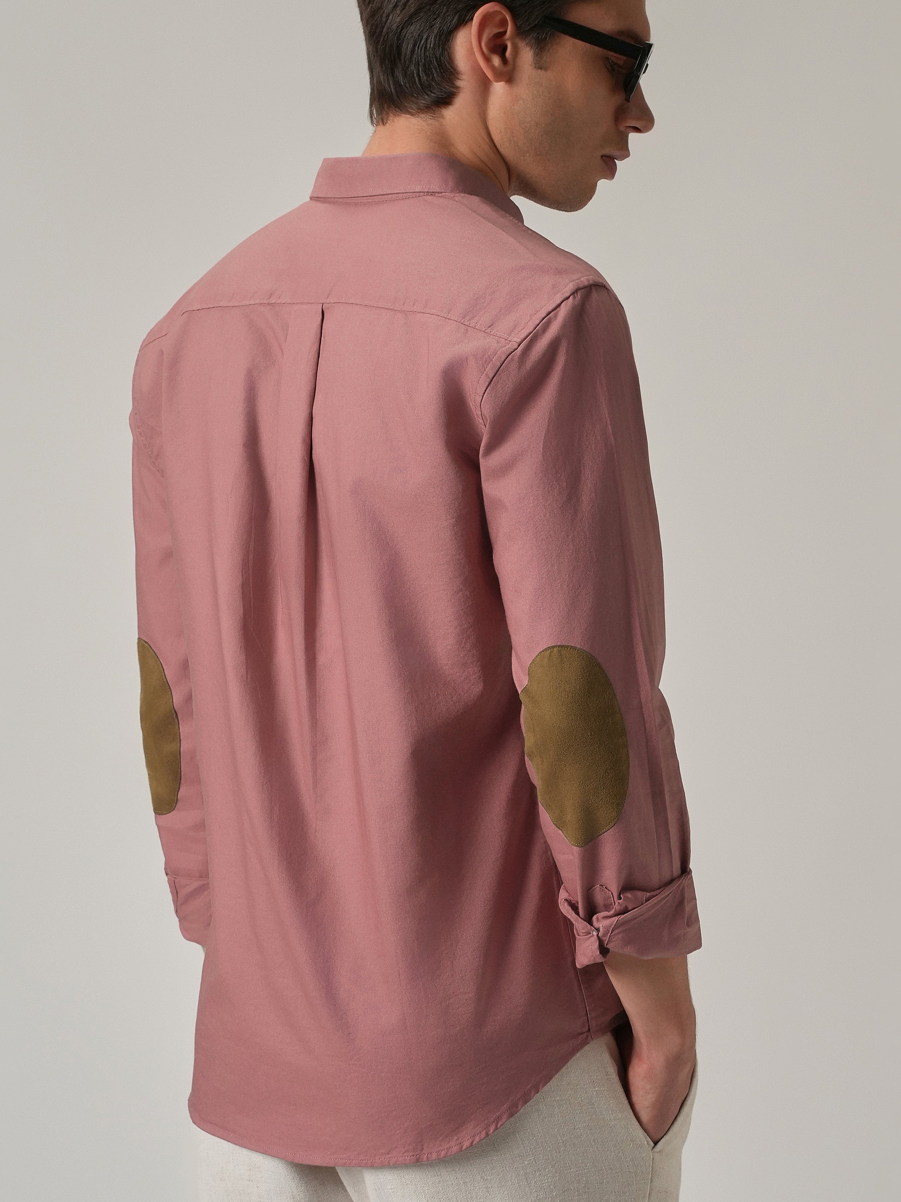 Rose Wood Plain Elbow Patch Shirt