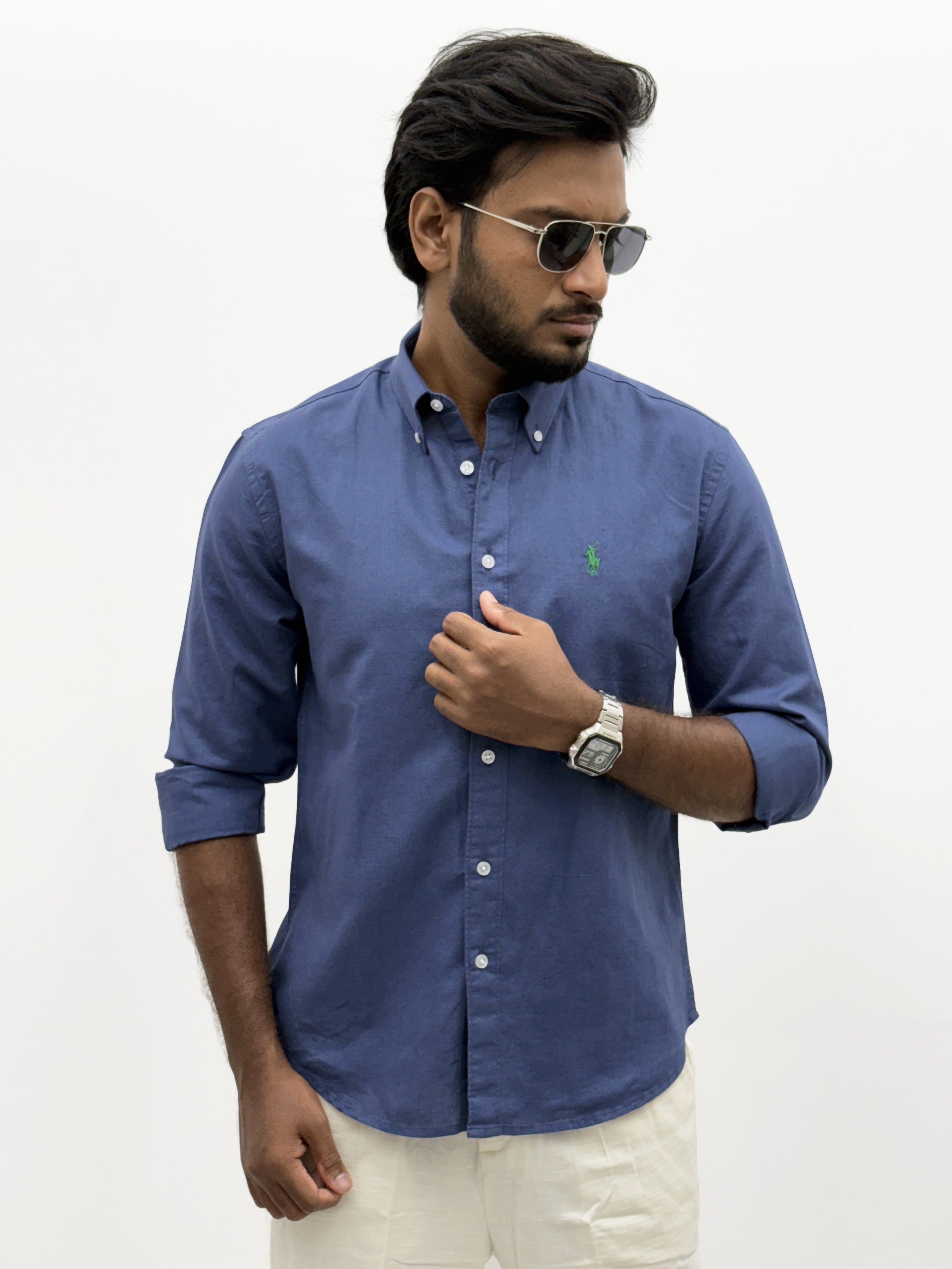 Royal Blue Plain Linen Shirt