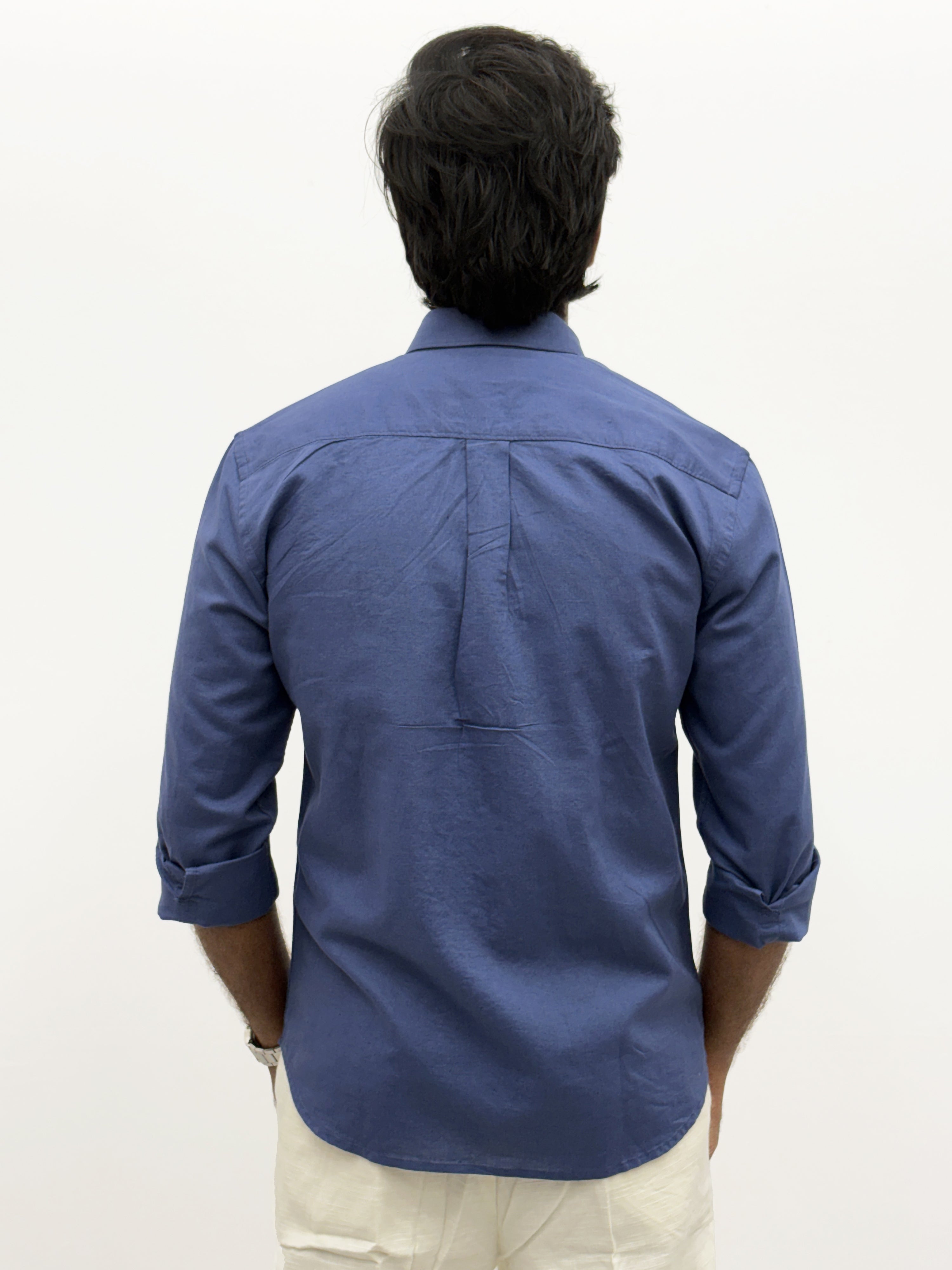 Royal Blue Plain Linen Shirt