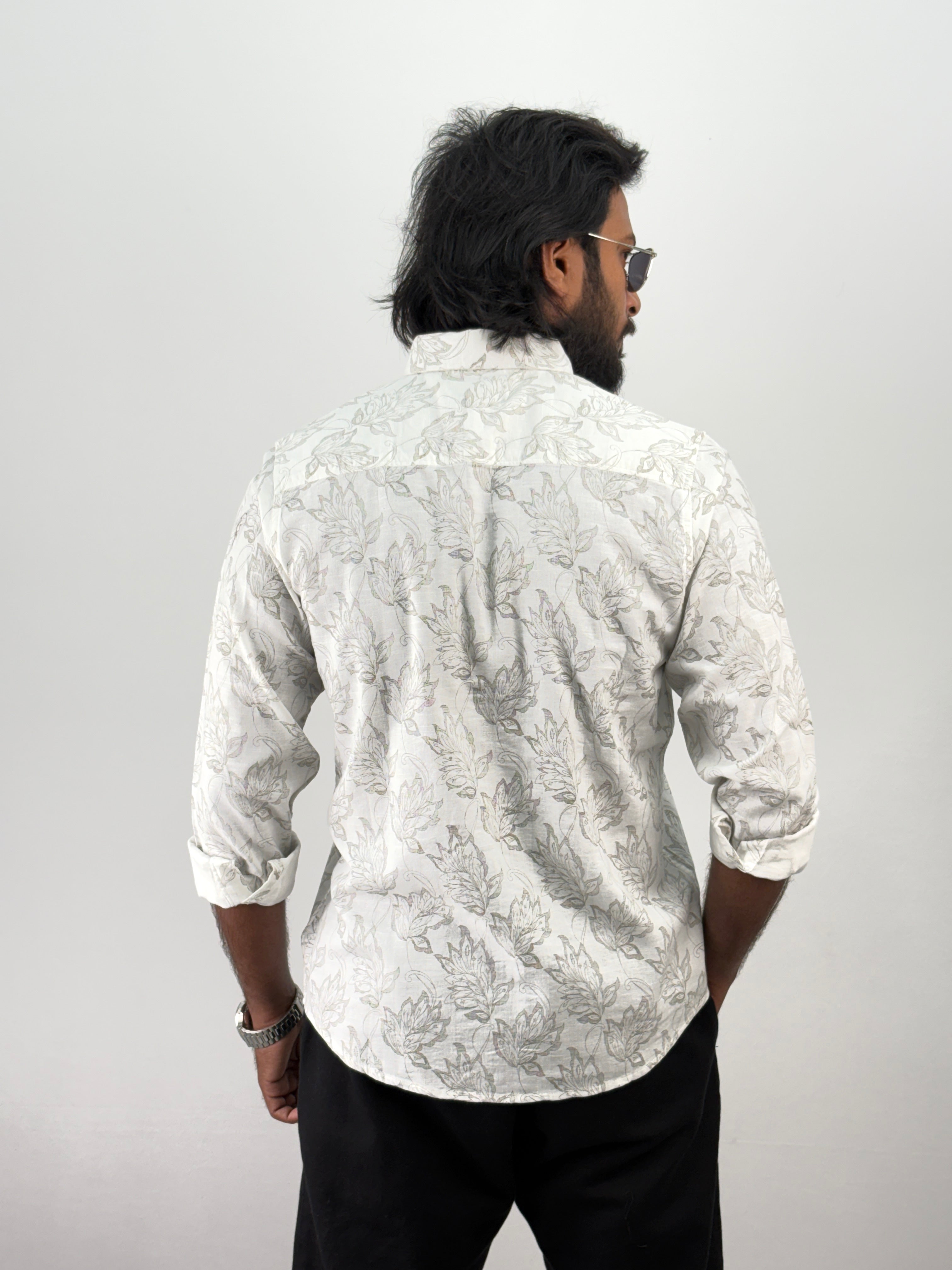 White Linen Printed Shirt