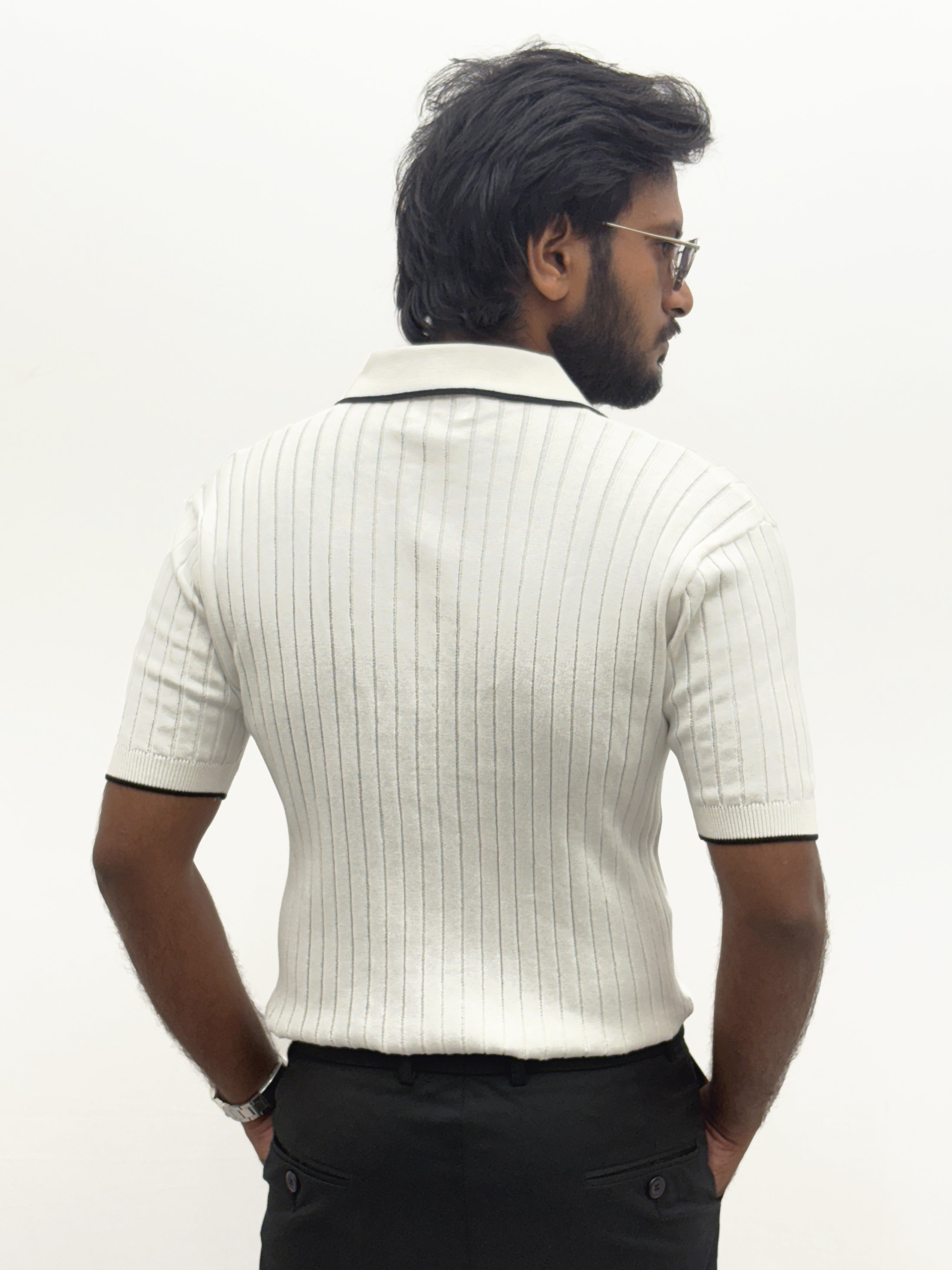 White Textured Polo T-Shirt