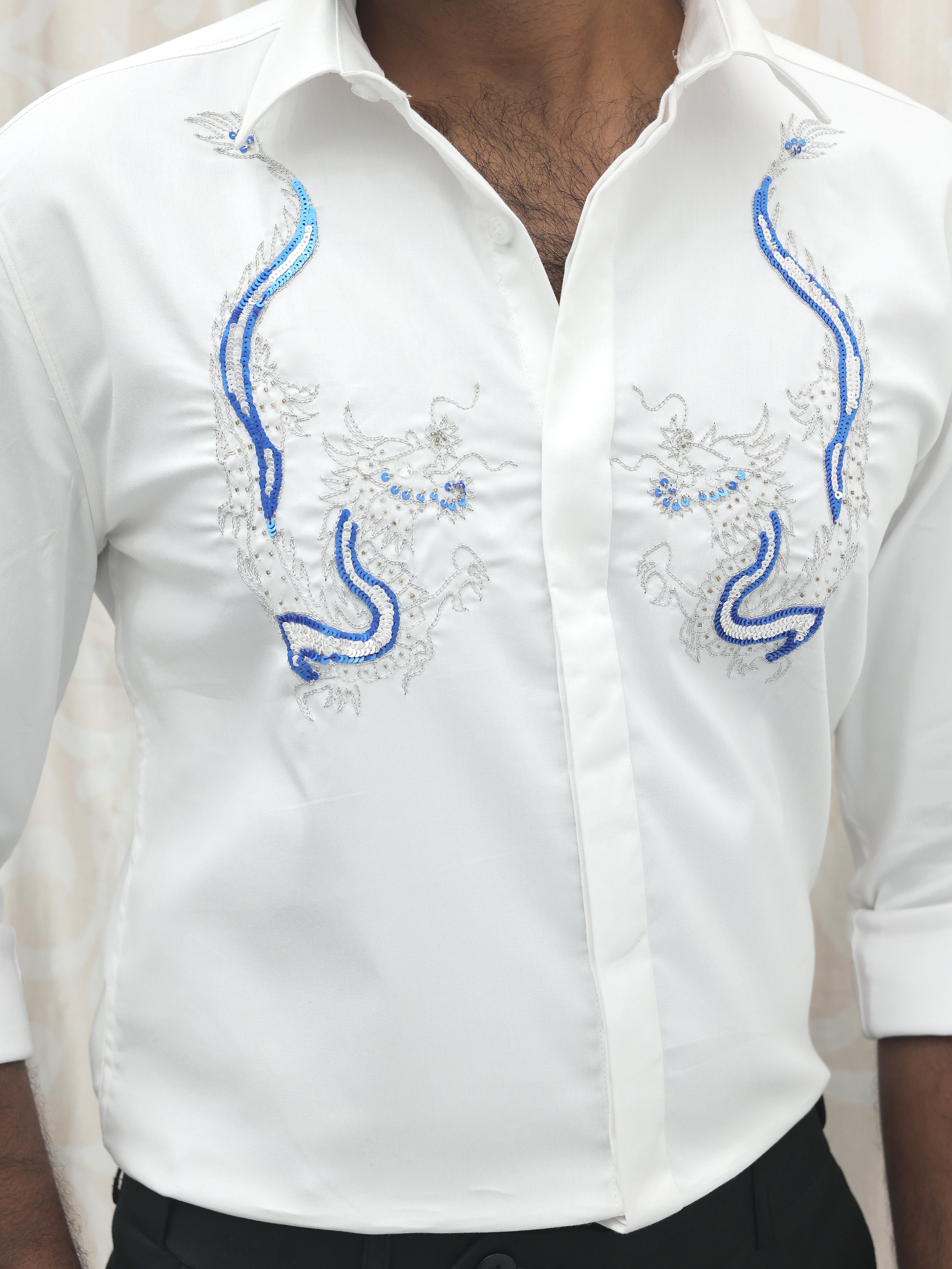 White Designer Dragon Shirt