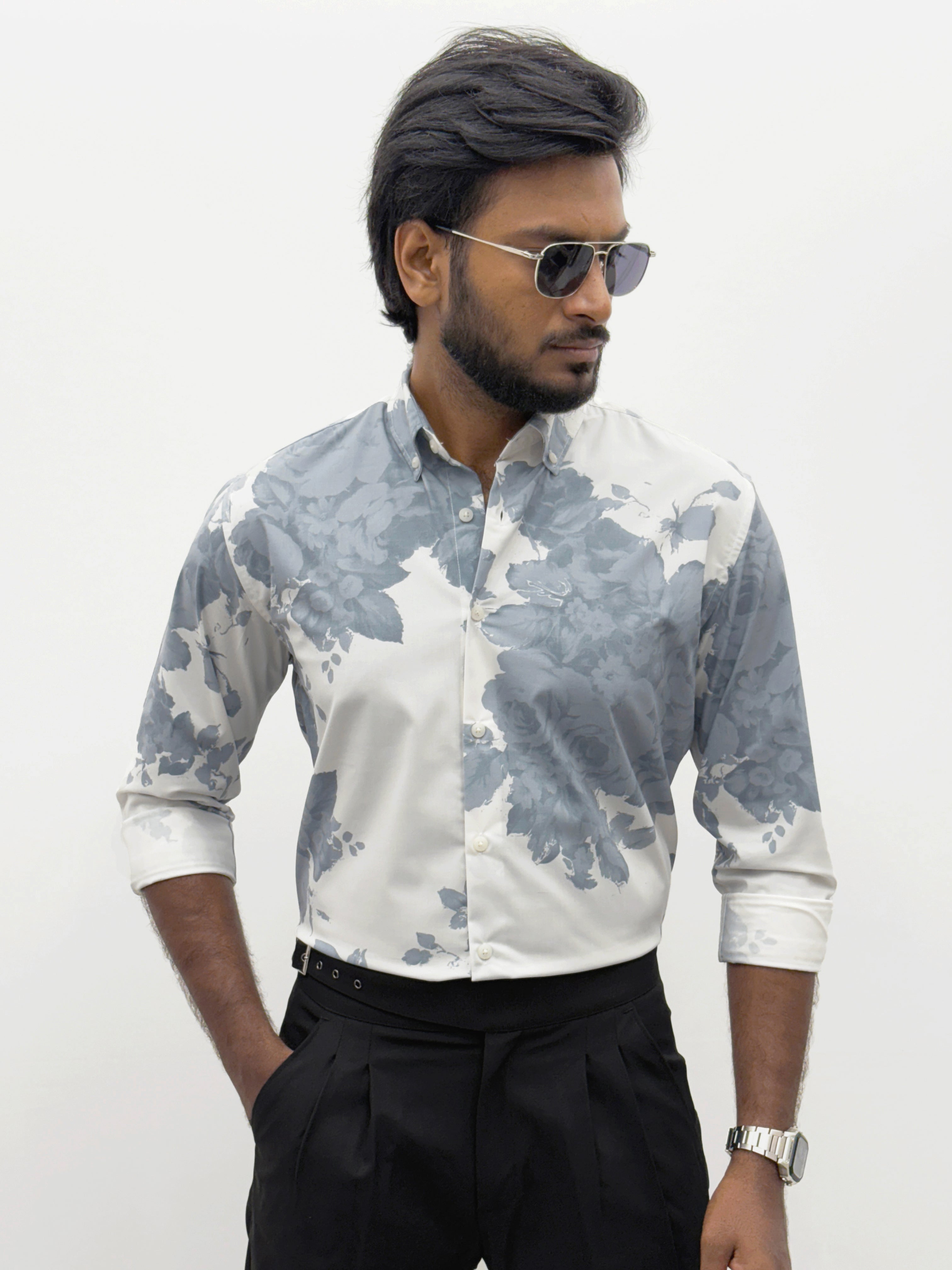 Blue White IMP Retro Printed Shirt