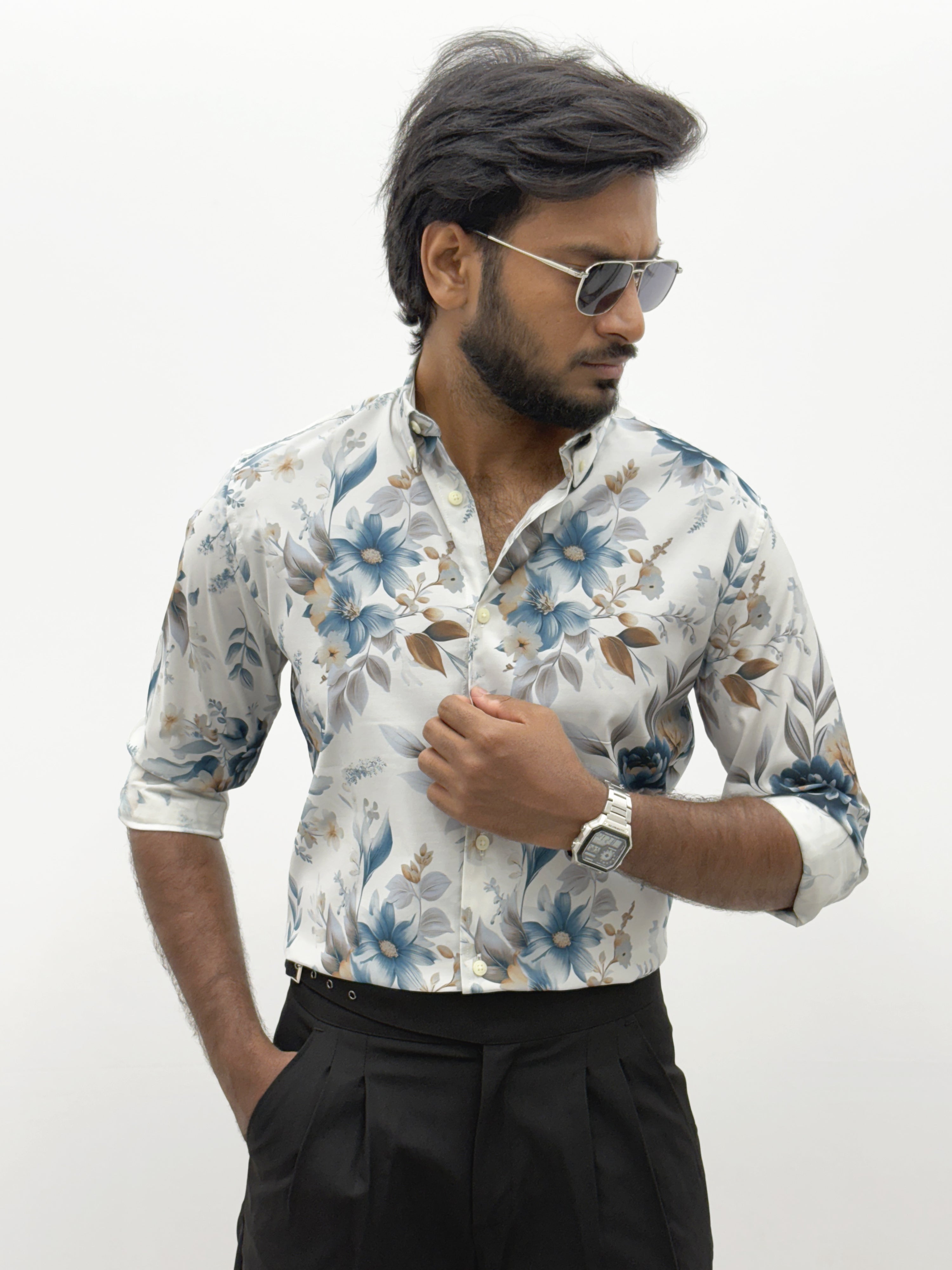White Blue IMP Retro Printed Shirt