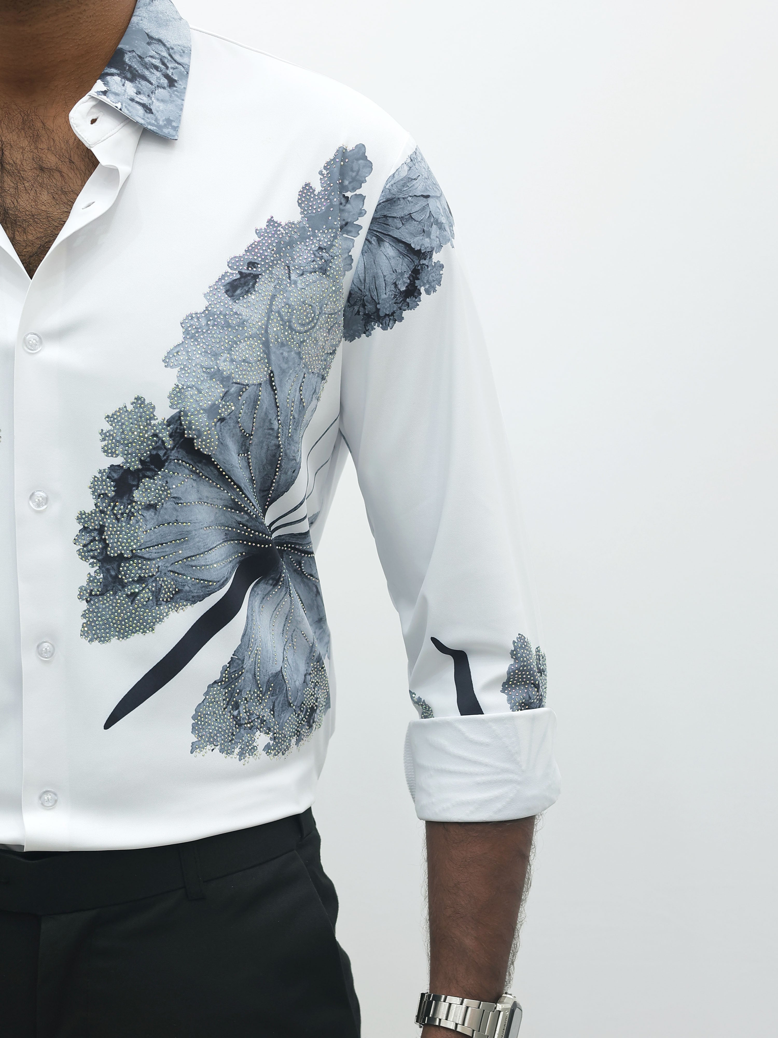 White Butterfly IMP Designer Stone Work Shirt