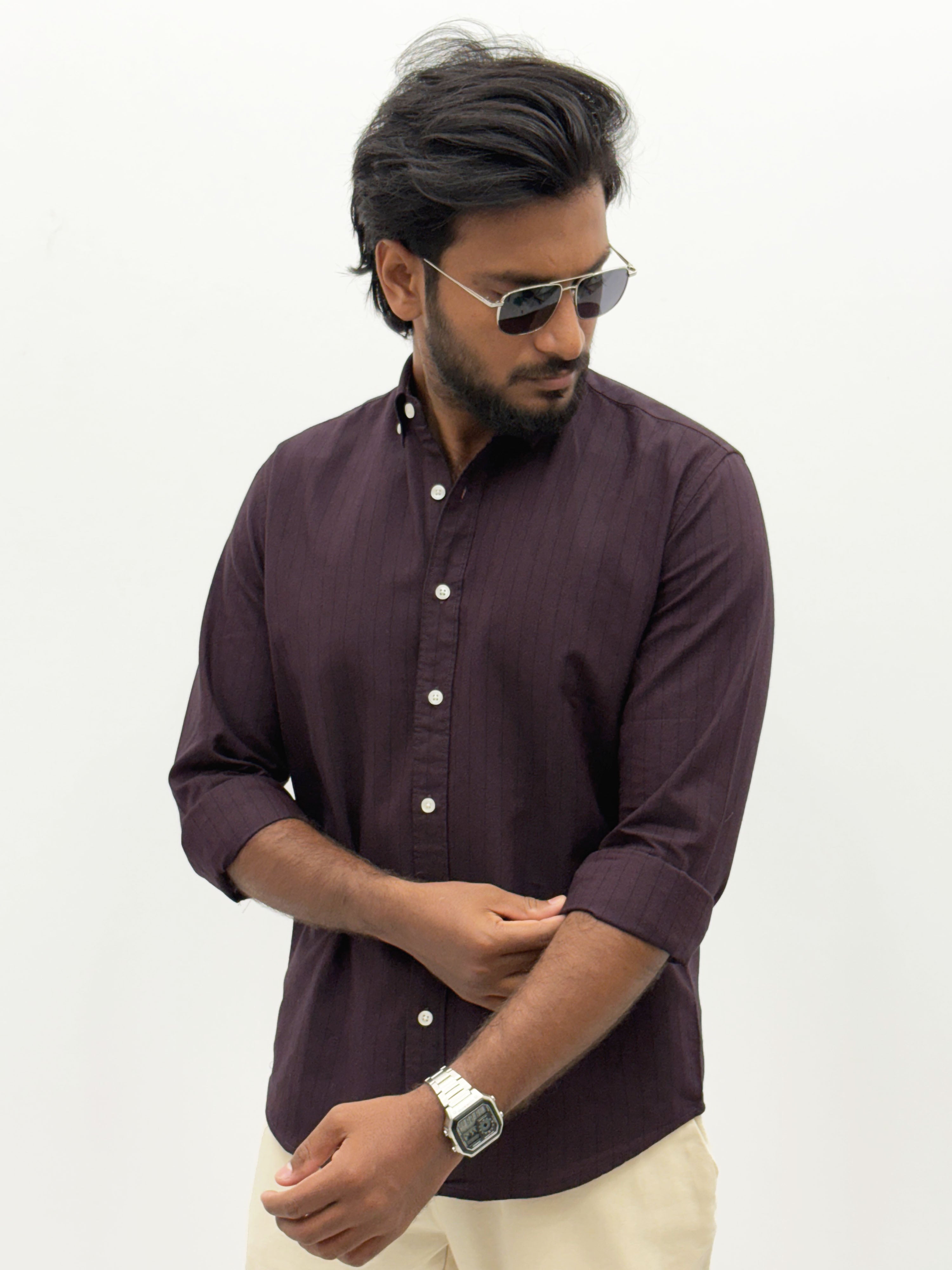 Wine Oxford Stripe Shirt